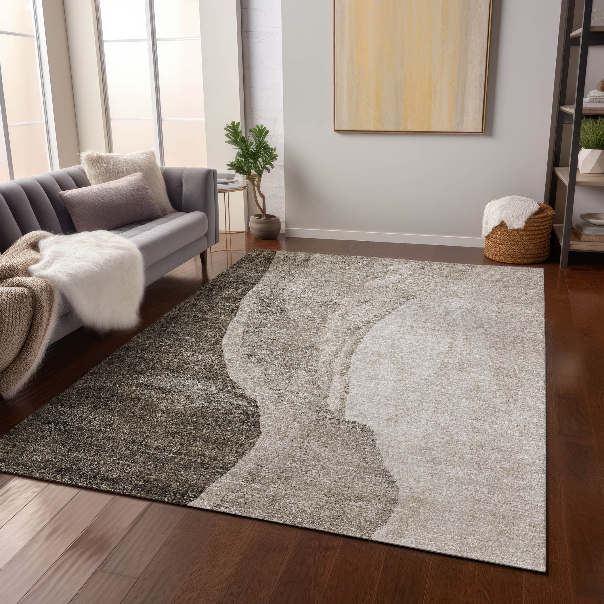 Taupe Abstract Flat Woven Synthetic 8' x 10' Area Rug