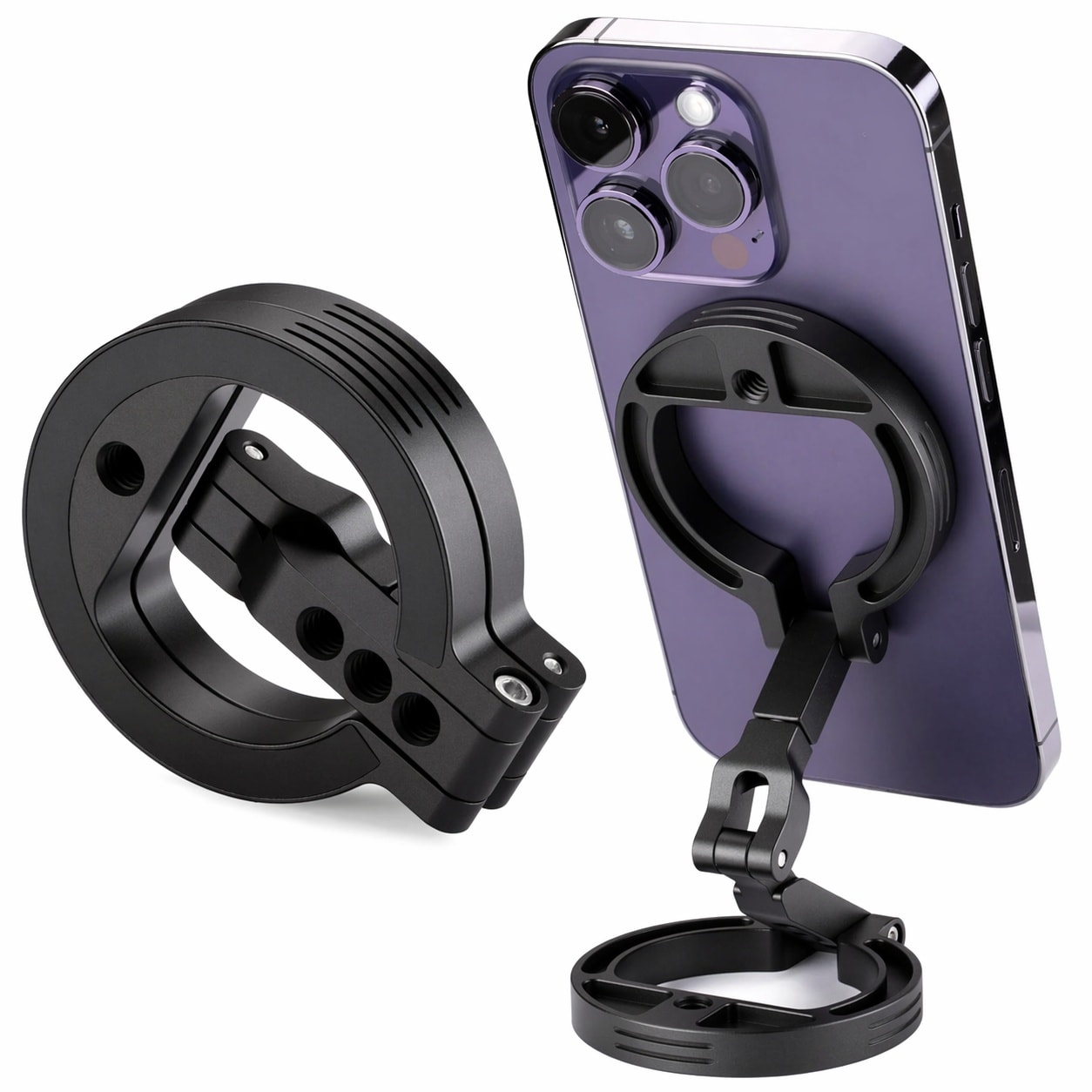 Aoibox  Double Magnetic Ring Phone Holder with Quarter Inch Screw Hole Foldable Stand for Iron Metal Surfaces