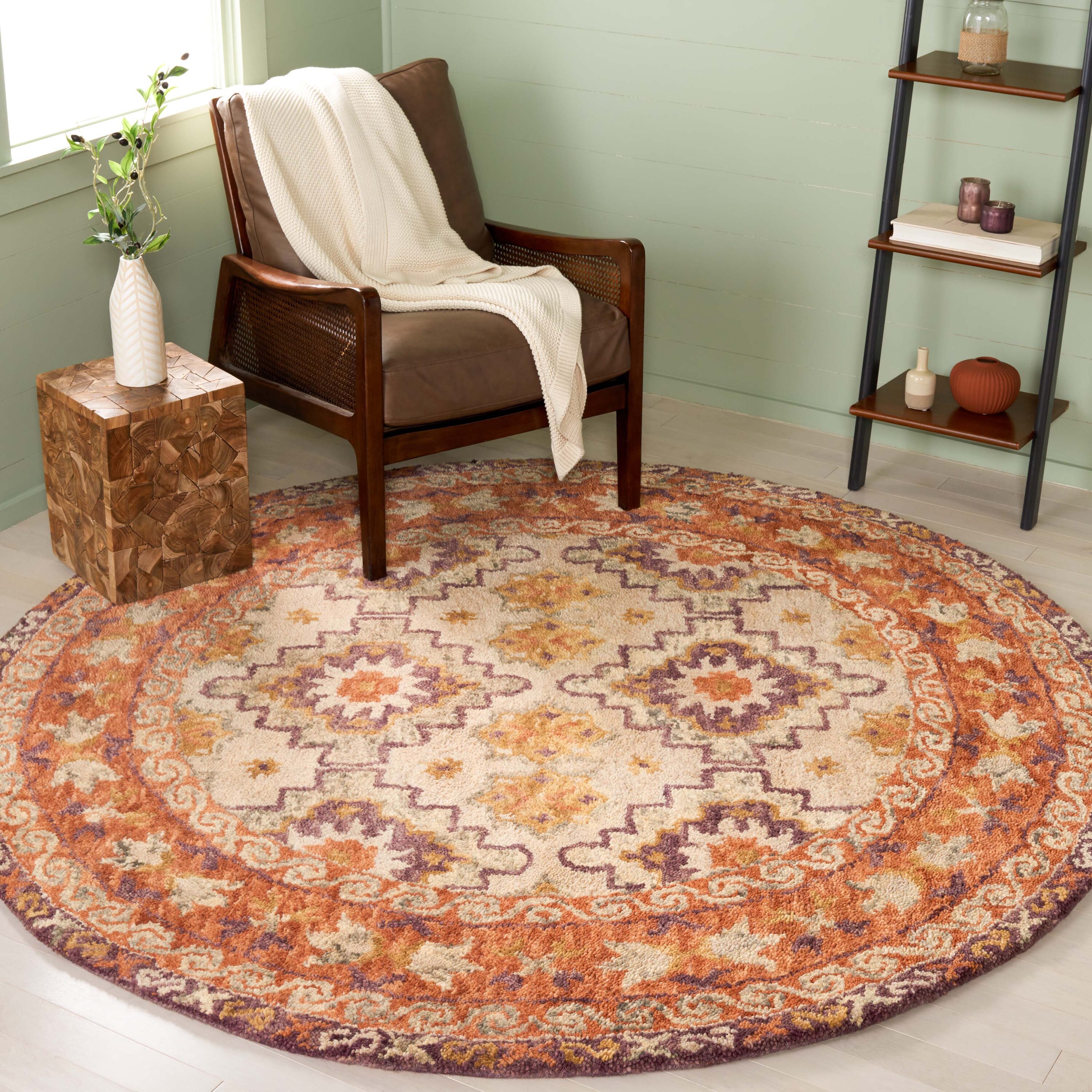  Aspen 127 Brown/Purple Traditional 7ft x 7ft Round Rug