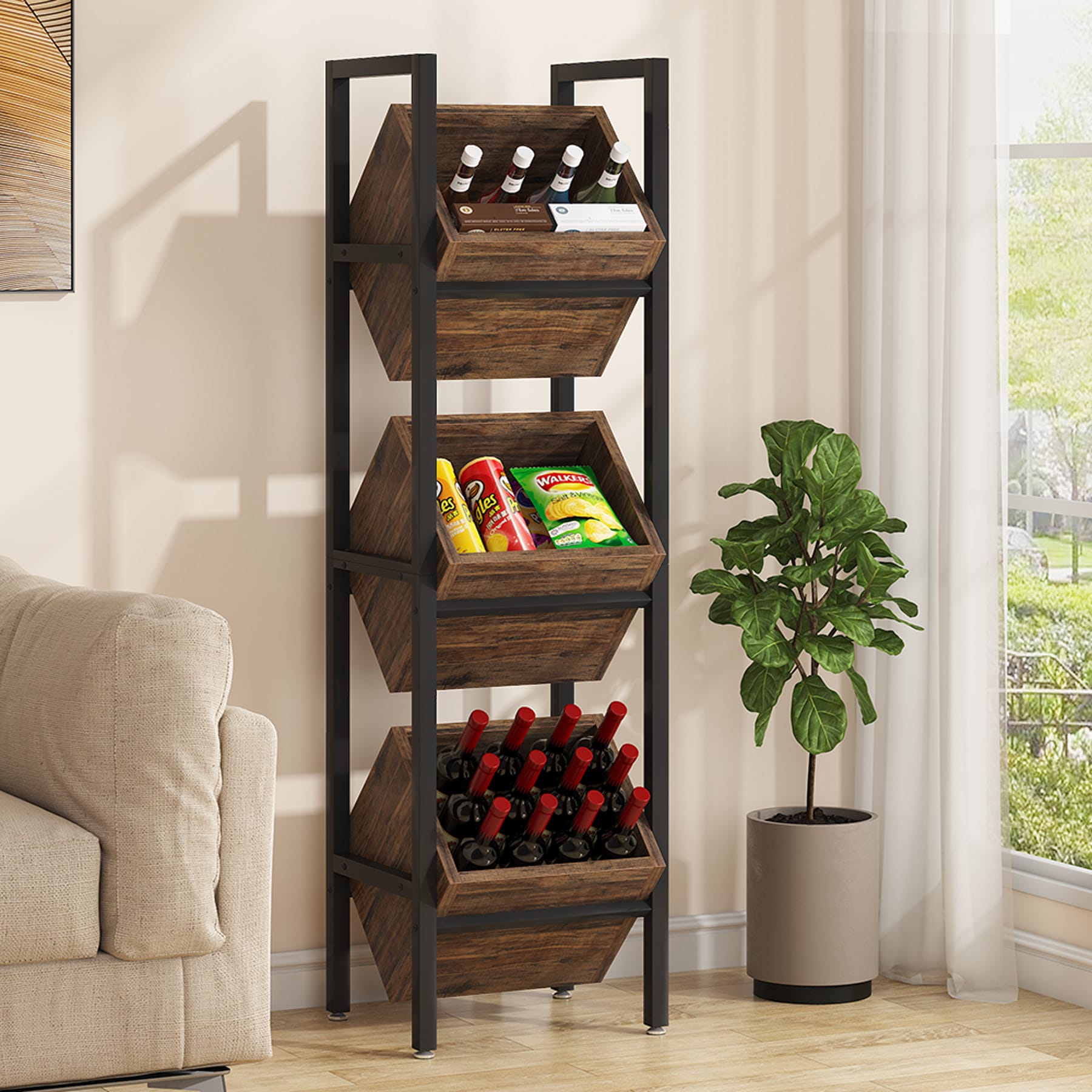 Industrial 4-Tier Vegetable and Fruit Storage Rack Stand,Potato