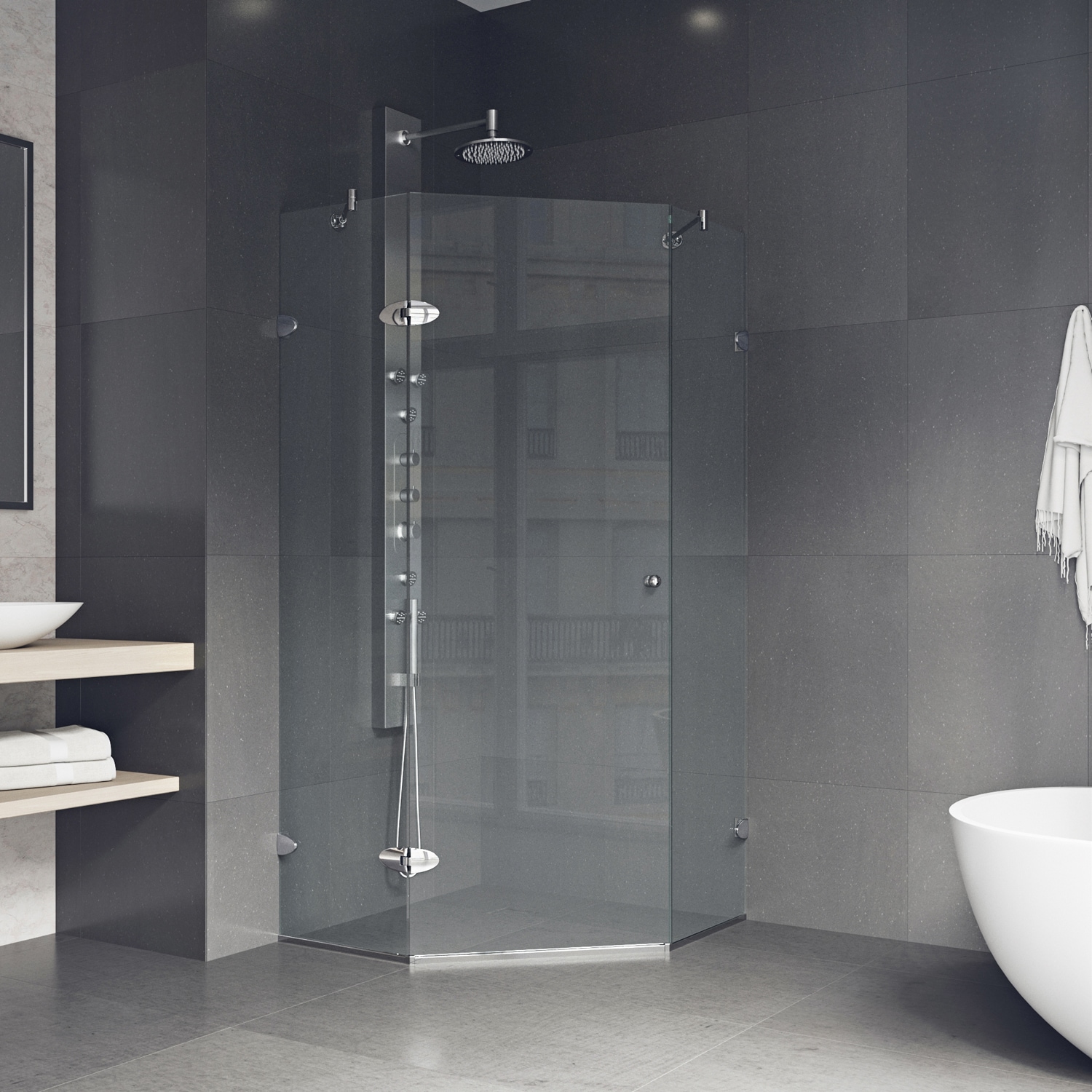 Vigo Verona Chrome 38 In W X 73 In H Frameless Corner Neo Angle Hinged Shower Door Vg6061chcl40 7564