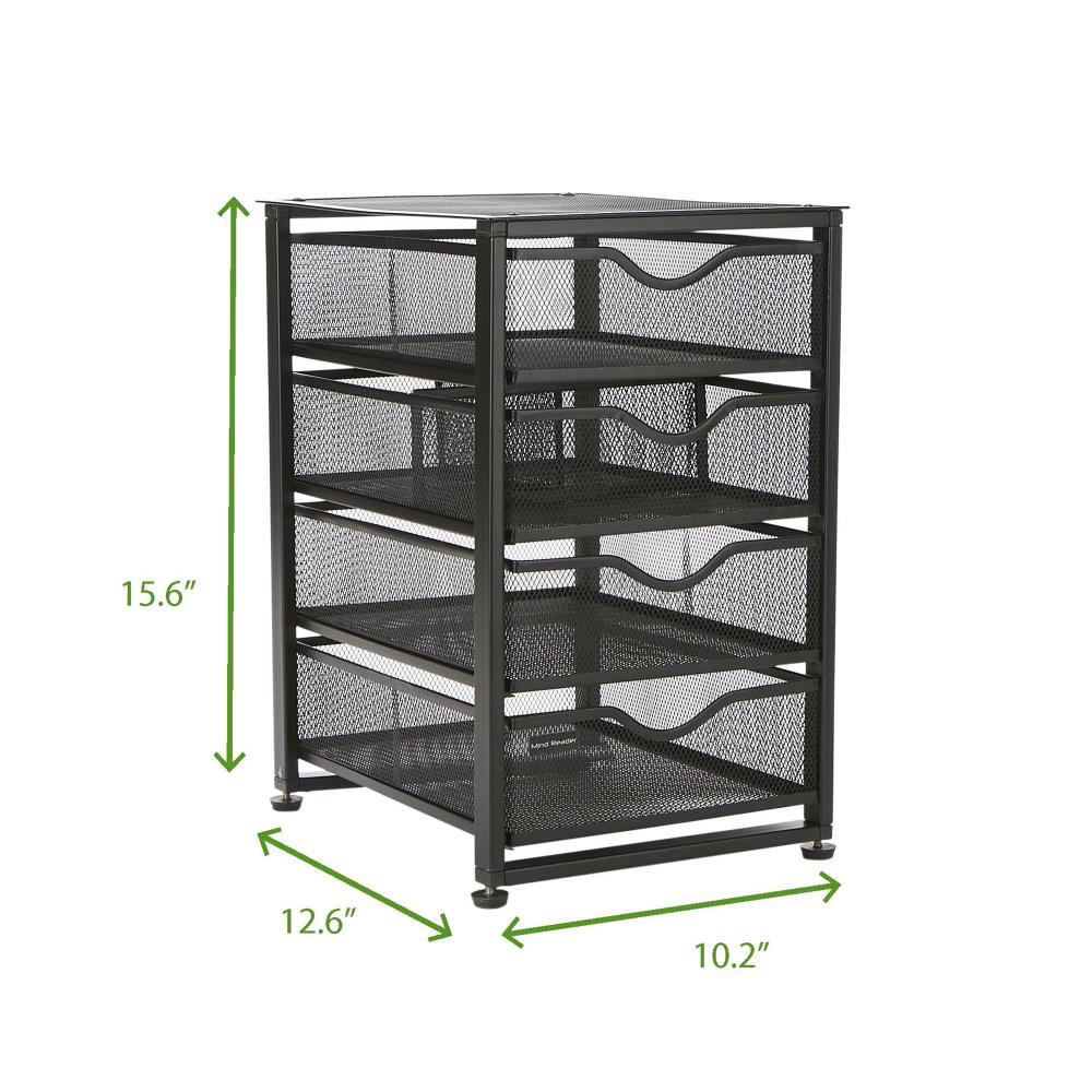 Compact Black Metal Mesh 4-Drawer Cabinet Organizer