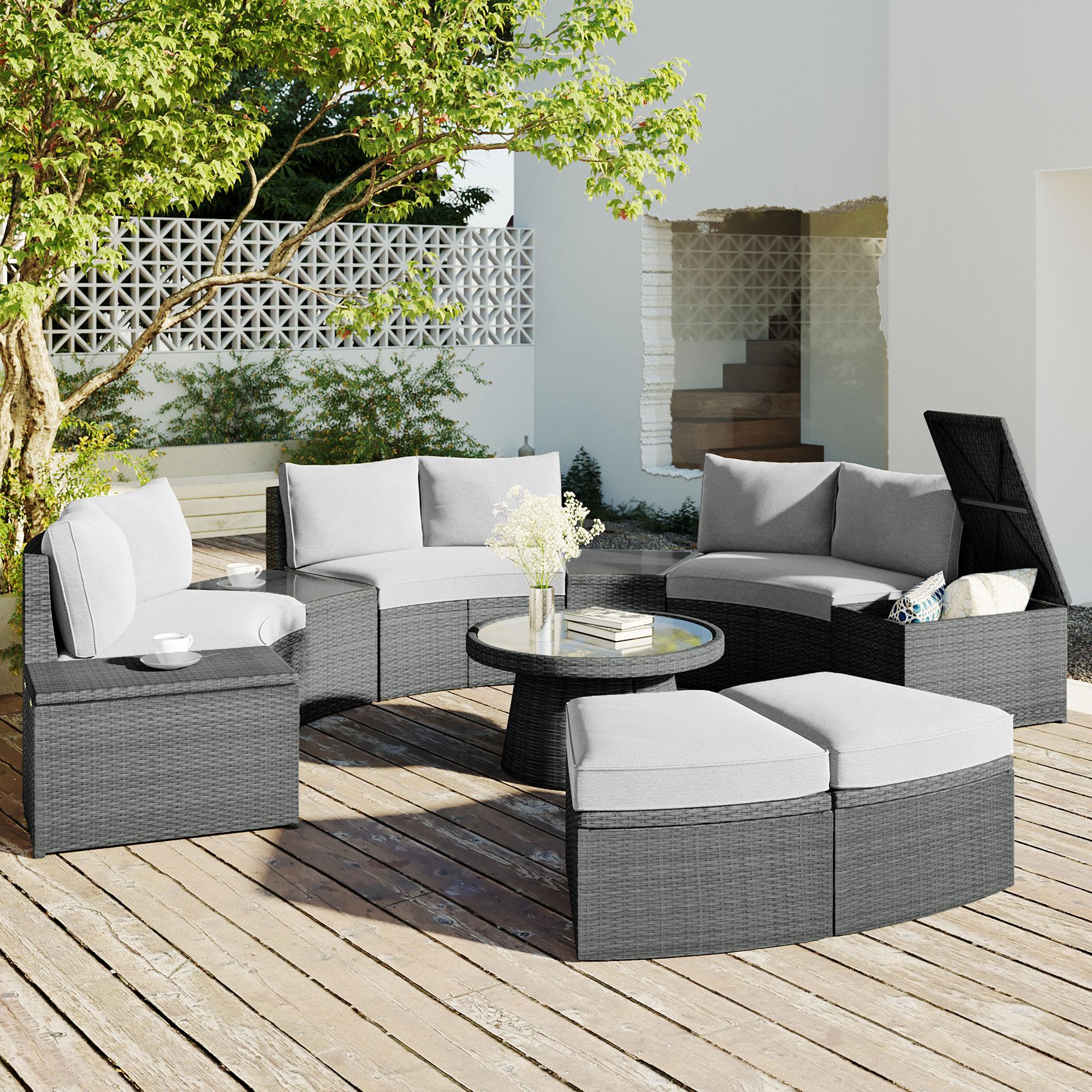 Bayfeve BFTP-002E 10-Piece Rattan Patio Conversation Set with Gray Cushions