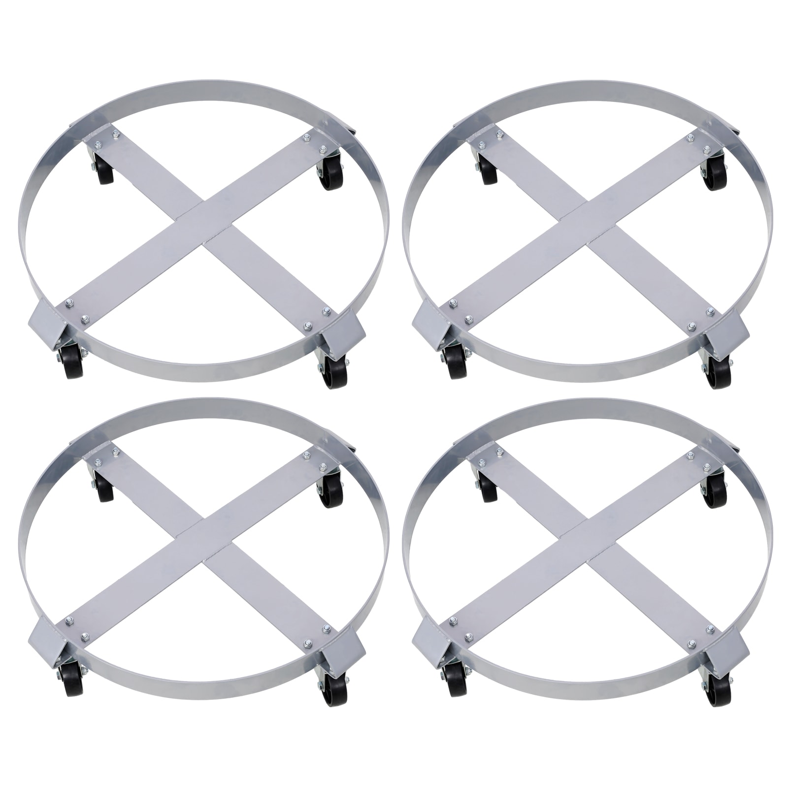 Adrinfly  4 piece drum dolly set for 55 gallon drums heavy duty steel frame with 4 swivel caster wheels brake cross strap for warehouse