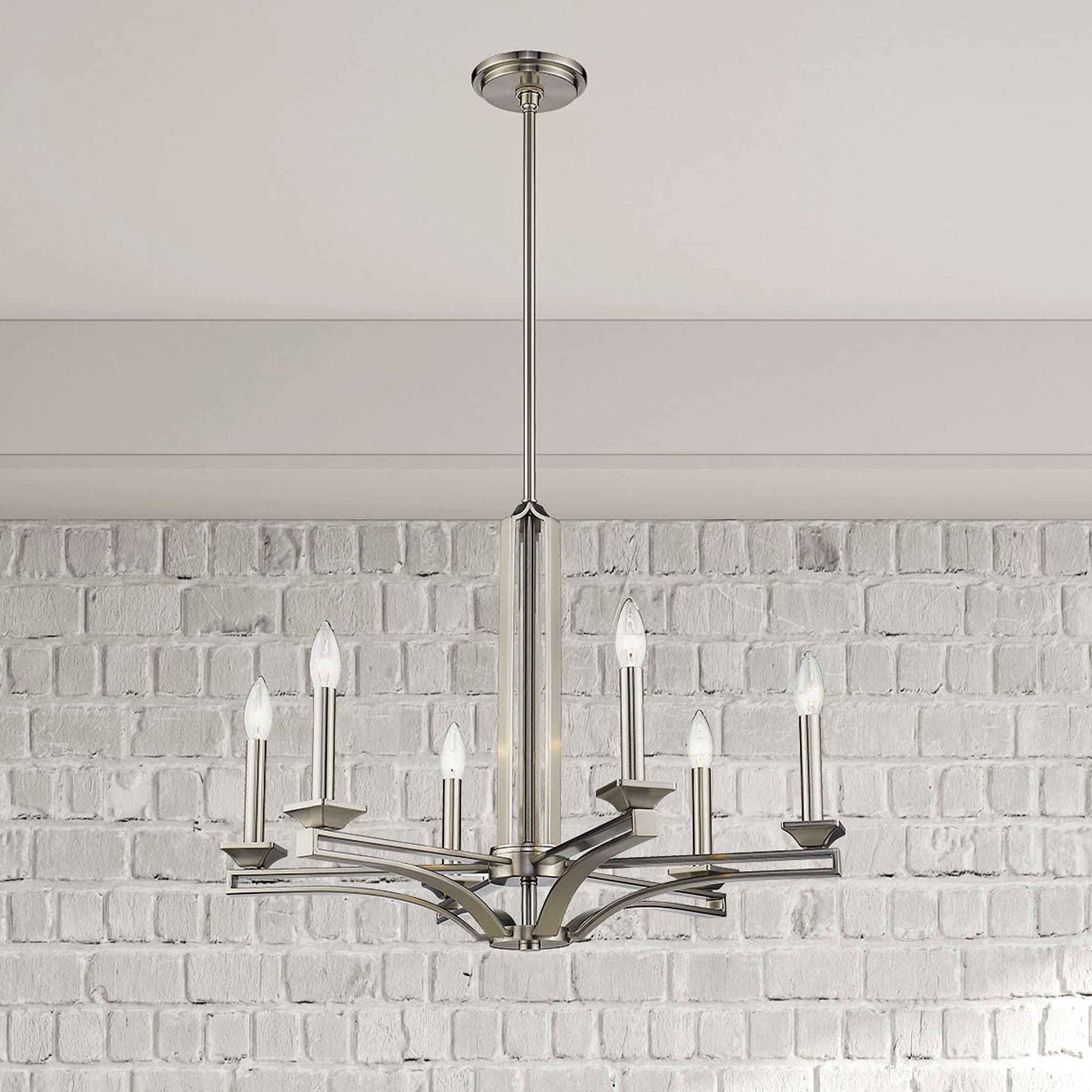 Elegant 6-Light Brushed Nickel Chandelier with Candlestick Mounts