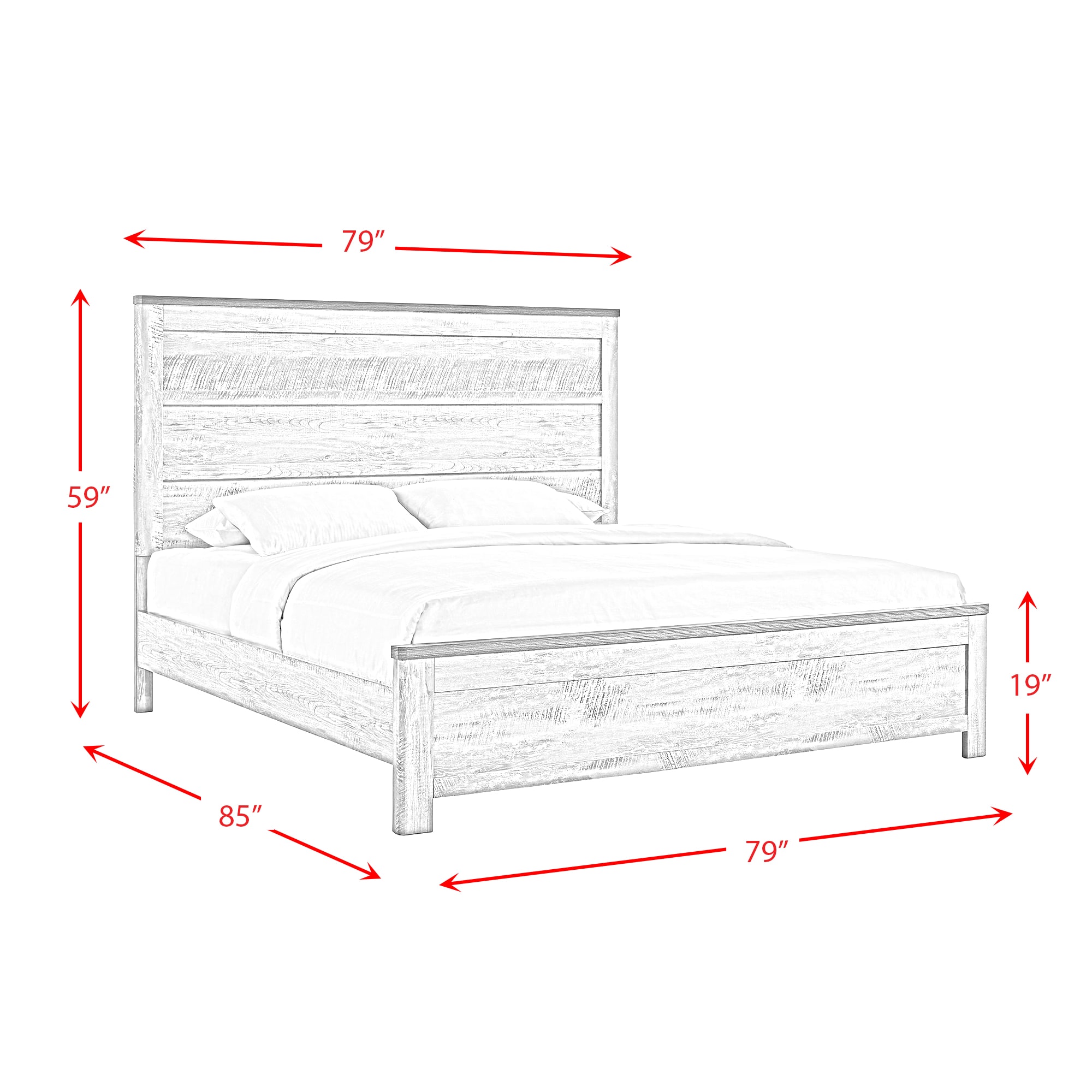 Rustic Gray King Wood Panel Bed with Headboard and Slats