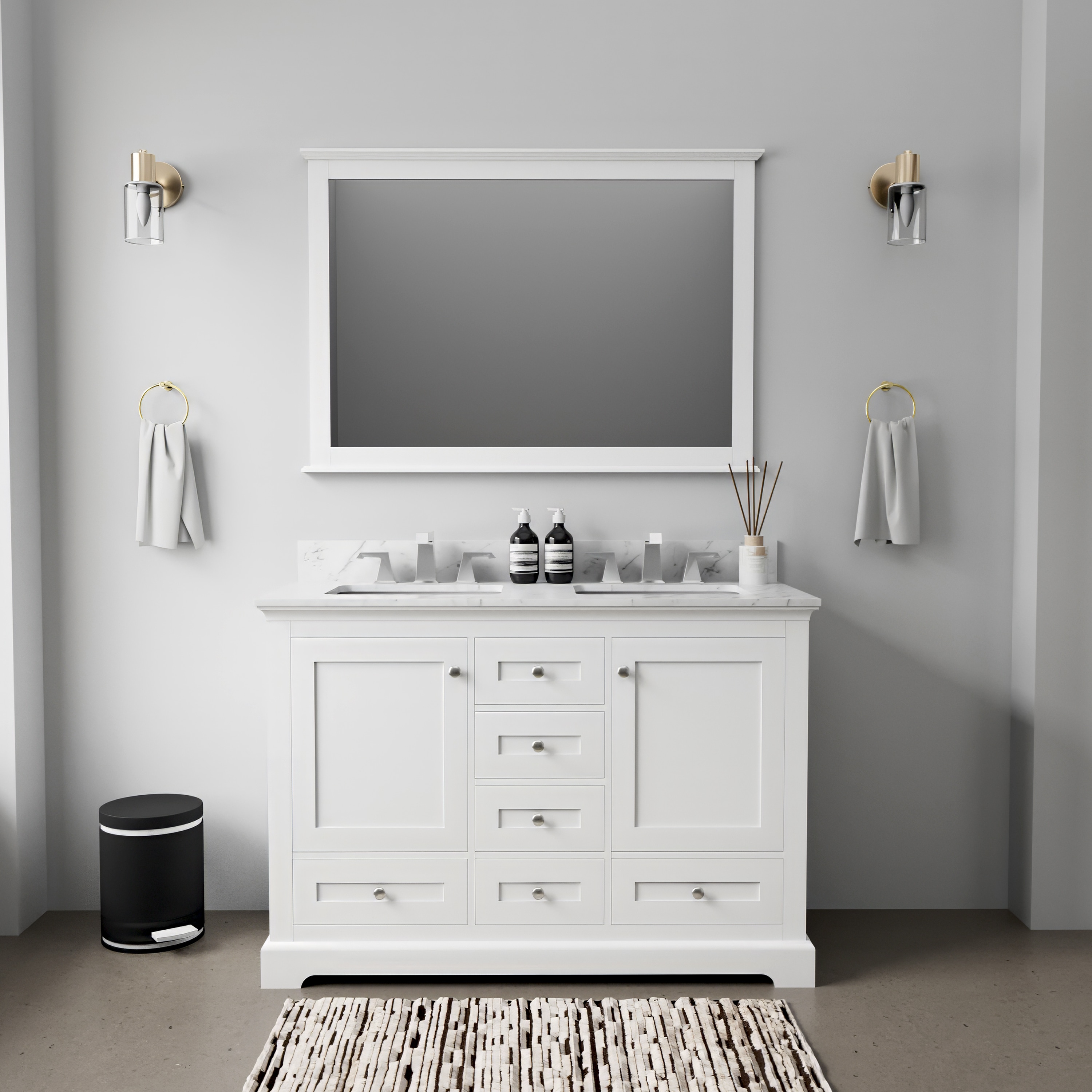 Lexora LD342248DADSM46 Dukes 48-in White Undermount Double sink Bathroom Vanity with White Marble Top (Mirror Included)