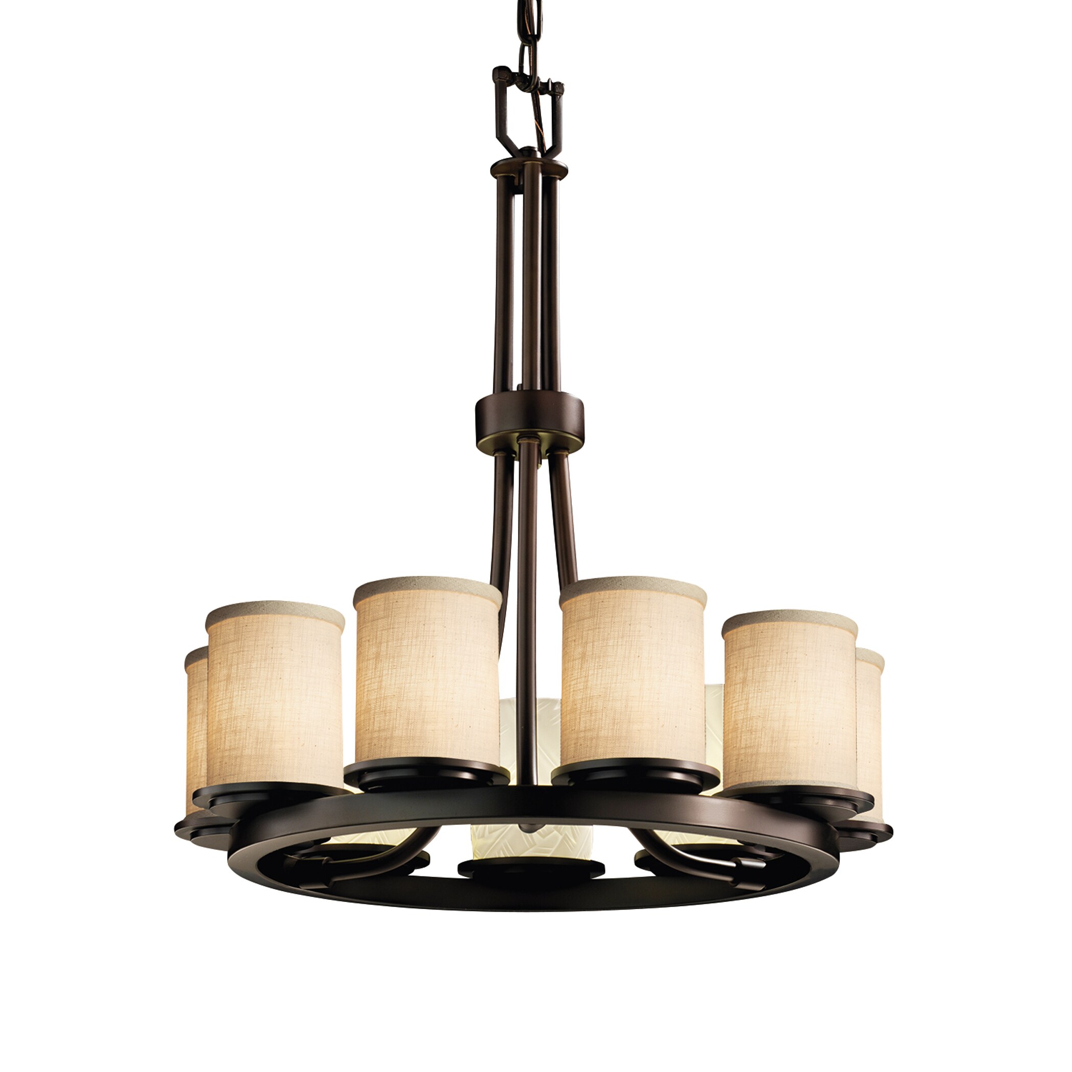 Justice Design Group FAB-8766-10-CREM-DB Textile 9-Light Dark Bronze Transitional Damp Rated Chandelier