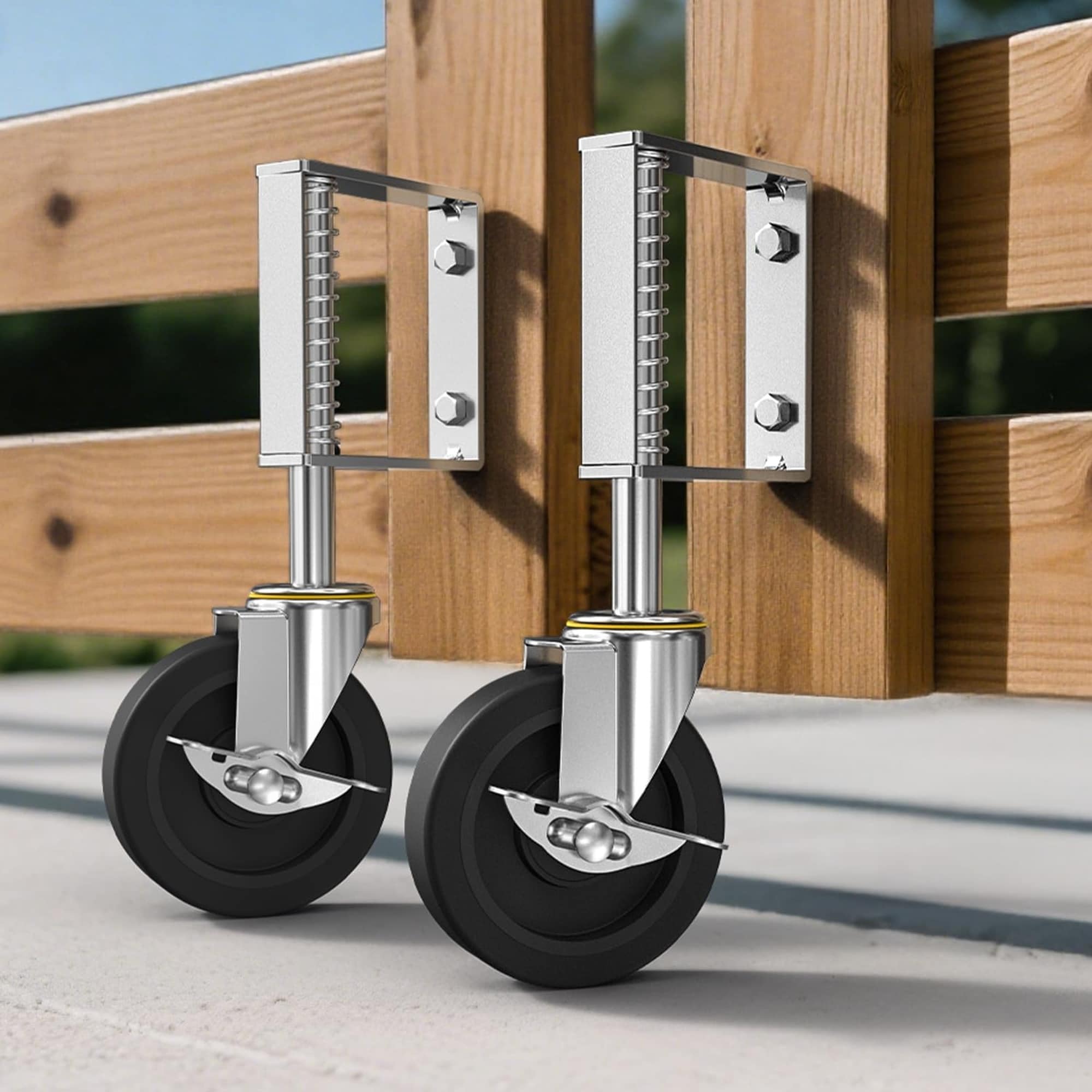 Numhew 4in W 2-Pack Spring Loaded Adjustable Brake Gray Gate Castor Wheel