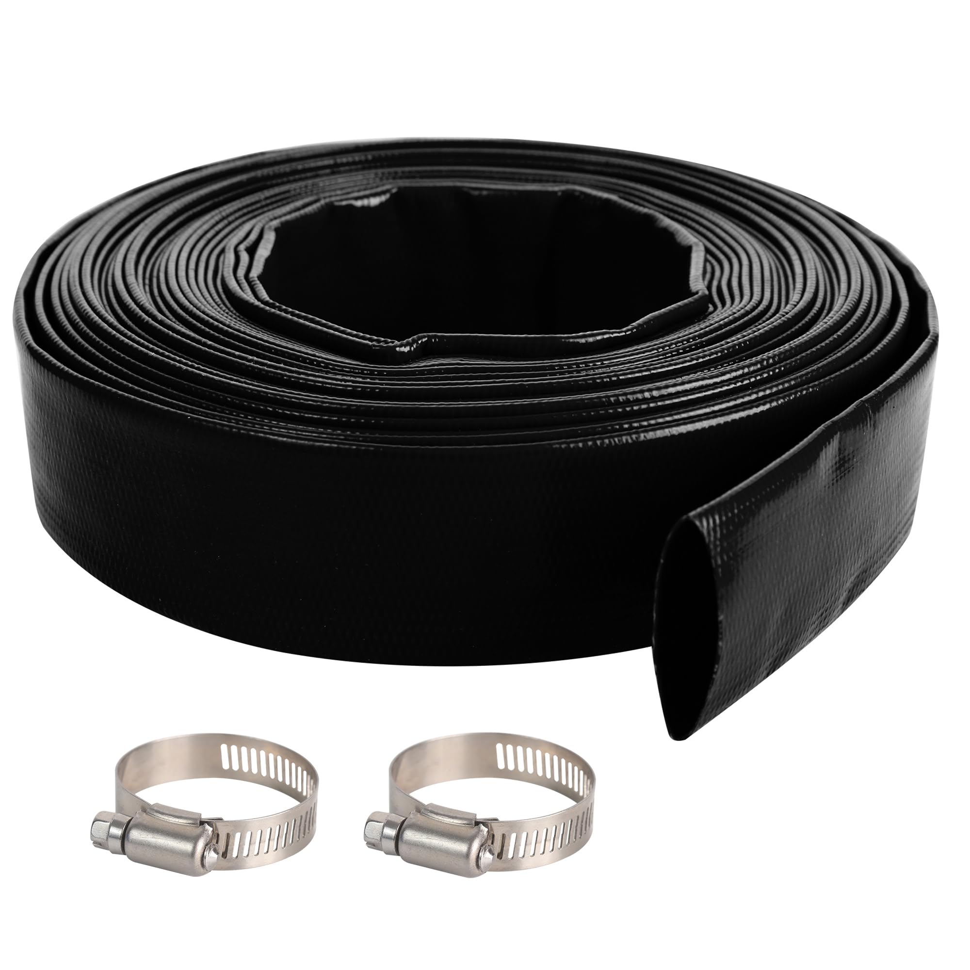 B&W  1-1/4 in x 100 FT Pool Backwash Hose Black Heavy Duty Reinforced PVC Lay Flat Water Discharge Hose durable home and