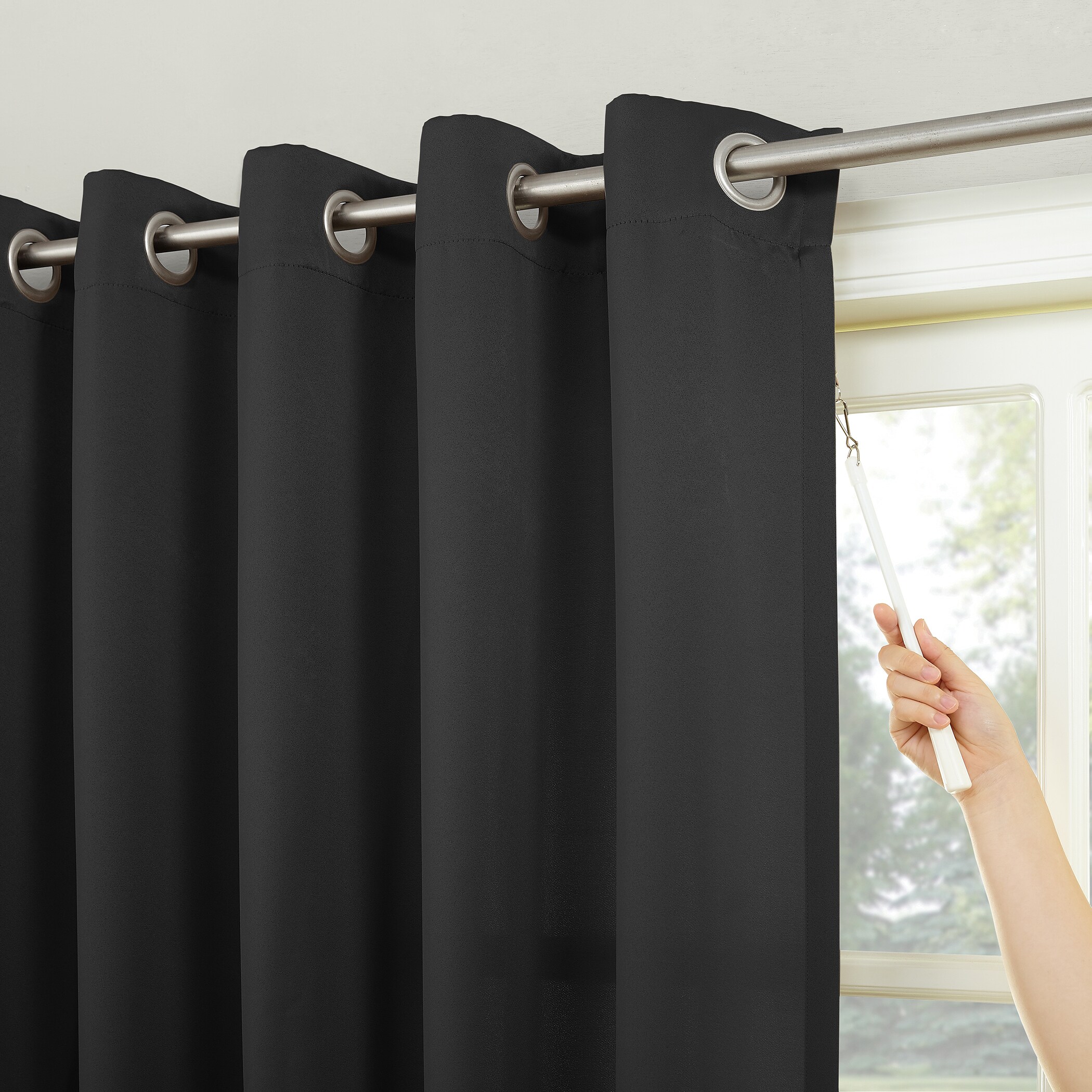 Black Polyester Room Darkening Grommet Curtain Panel 100" x 84"