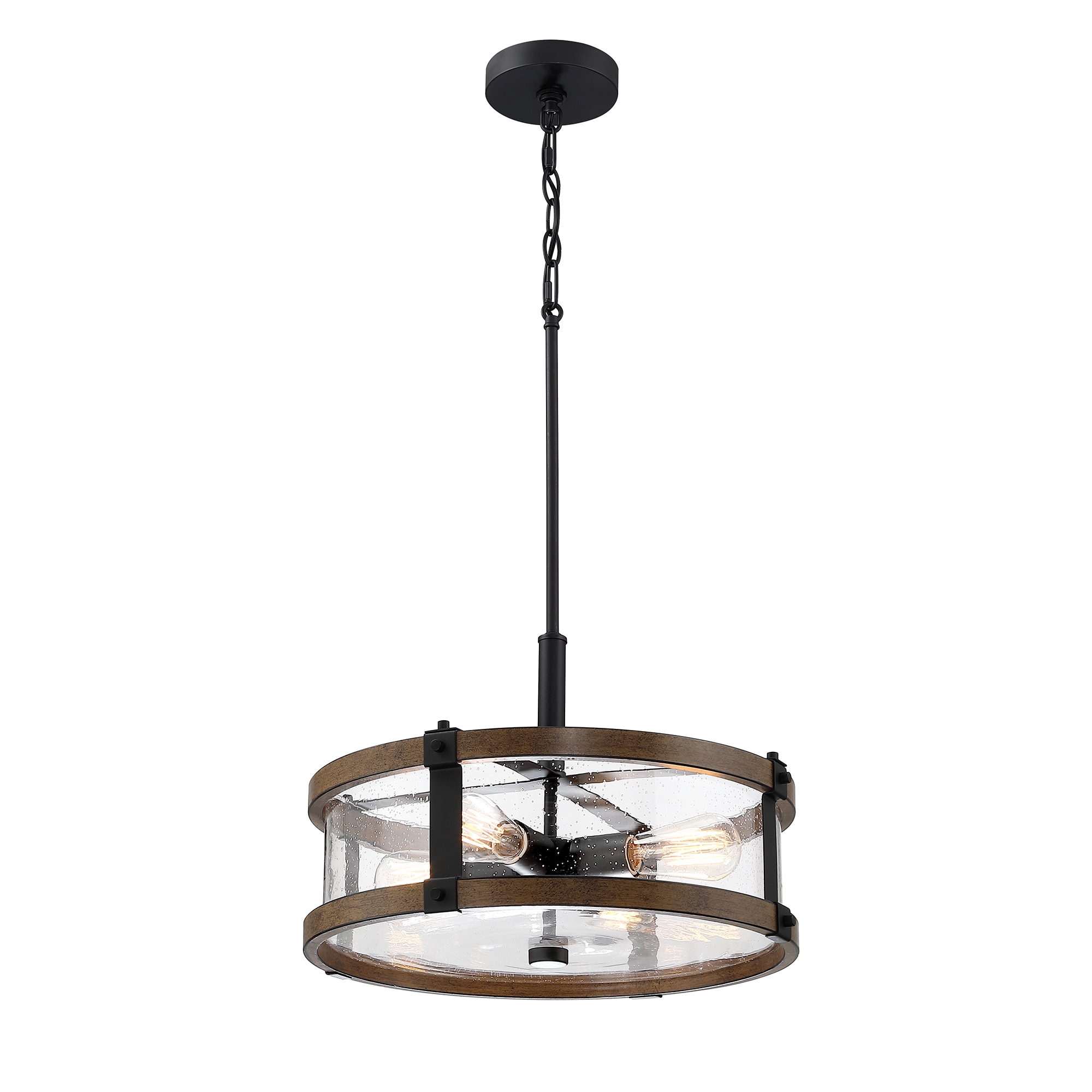 Forclover ALTCH-DD1114 4LT Chandelier 4 -Light Matte Black and Barnwood Farmhouse Clear glass Bowl Medium Hanging Pendant light