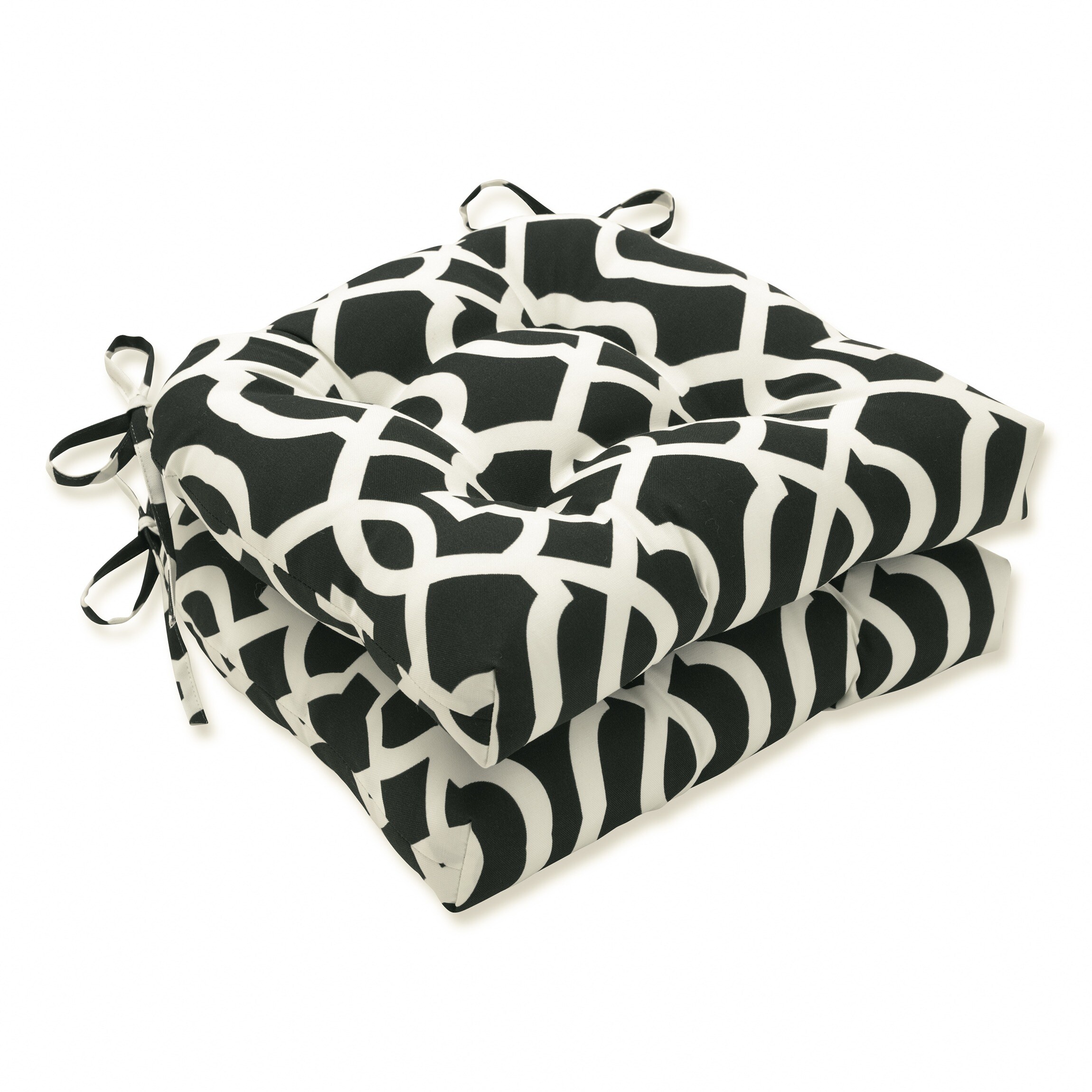 Pillow Perfect 661599 New Geo Black/White 17.5-in x 16.5-in 2 -Piece Black Patio chair cushion