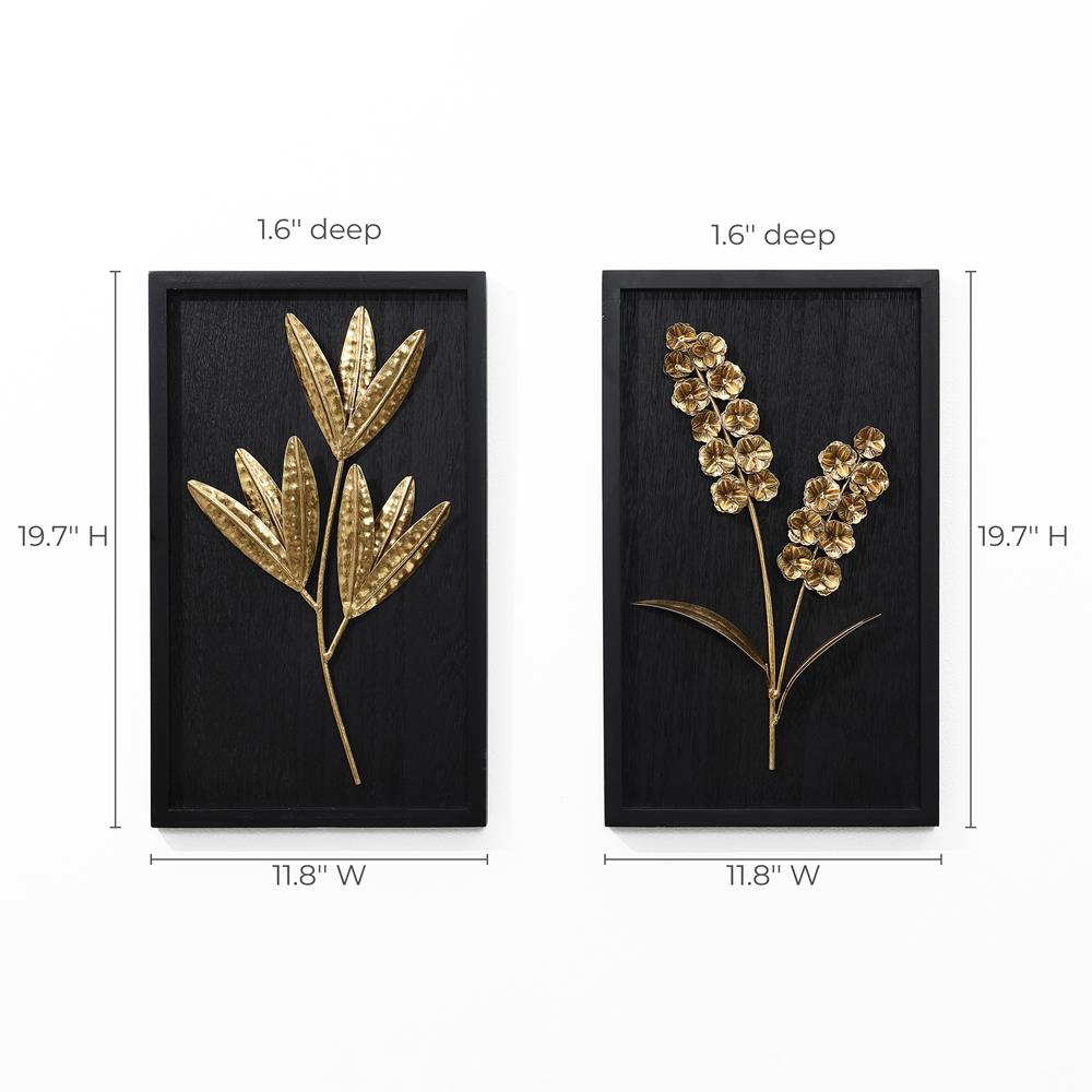 Gold and Black Metal Flower Bouquet Wall Sculpture Set
