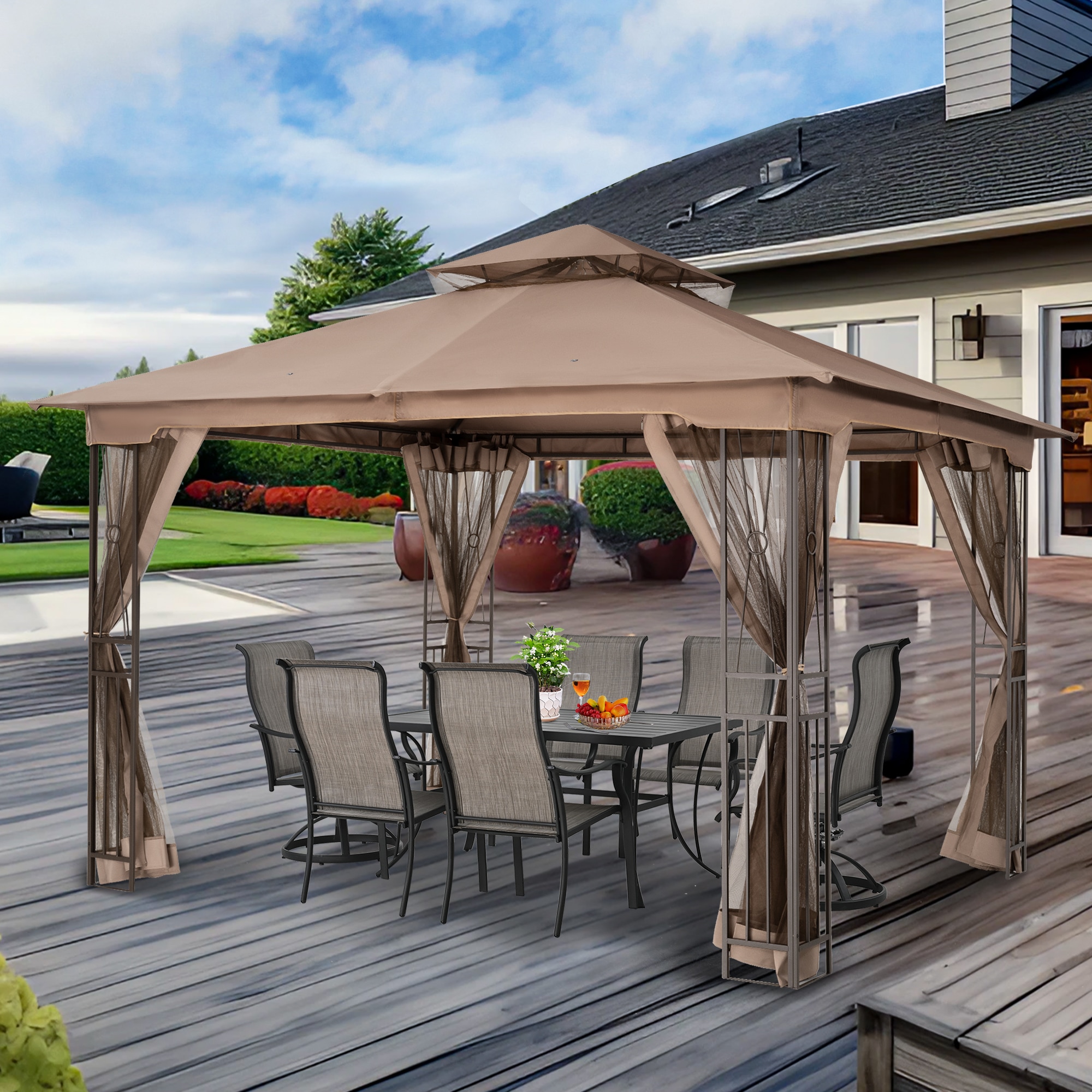 12-ft x 10-ft ChillPavilion Rectangle Khaki Metal Polyester Roof Semi ...