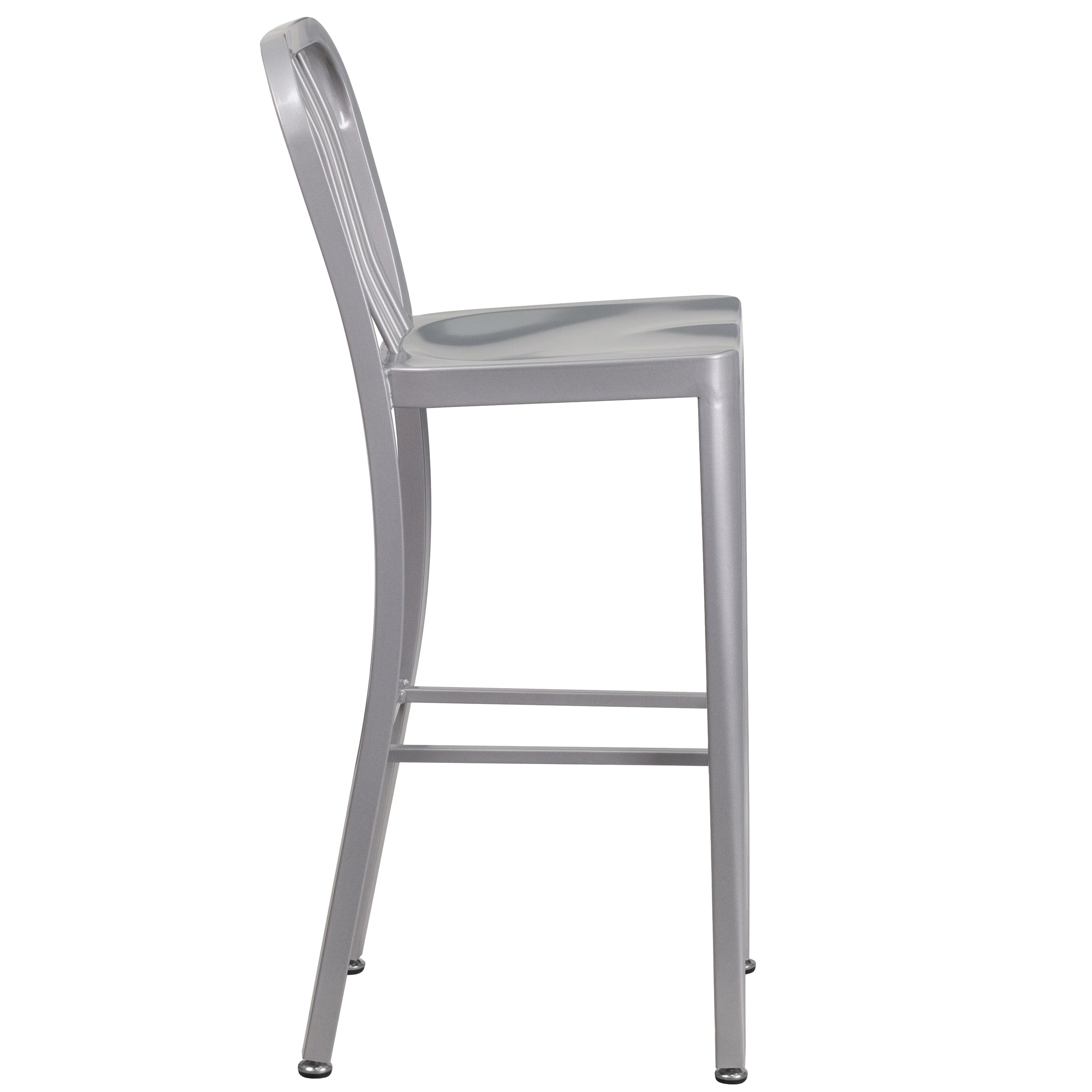Silver Metal 30" High Indoor-Outdoor Barstool with Slat Back