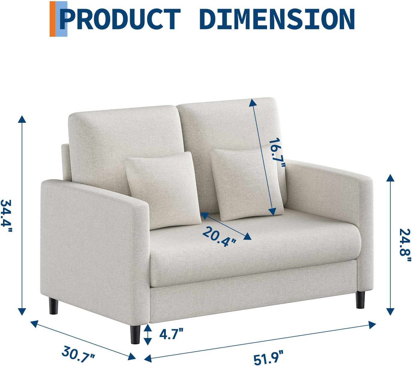 Garvee 52in Loveseat Sofa Accent Chair Comfy Teddy Small Loveseat Tool ...