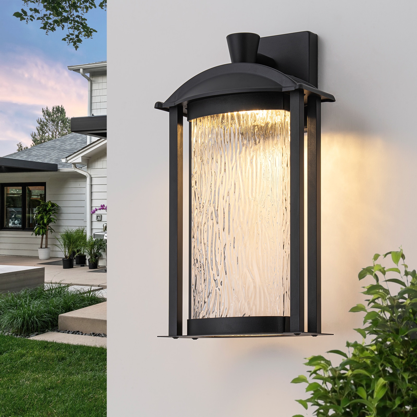 LLHZSY - 14.57-in H Matte Black Hardwired Dusk to Dawn Integrated LED Outdoor Wall Light