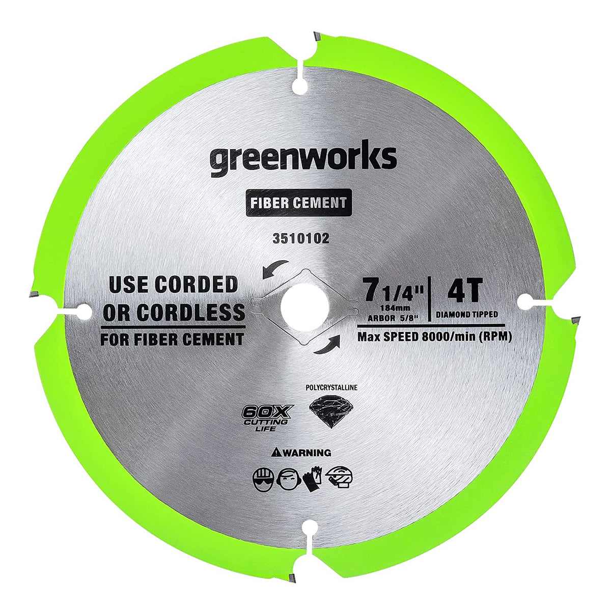 Greenworks  7-1/4-inch 4 Diamond Tipped-PDC Teeth Fiber Cement Circular Saw Blade