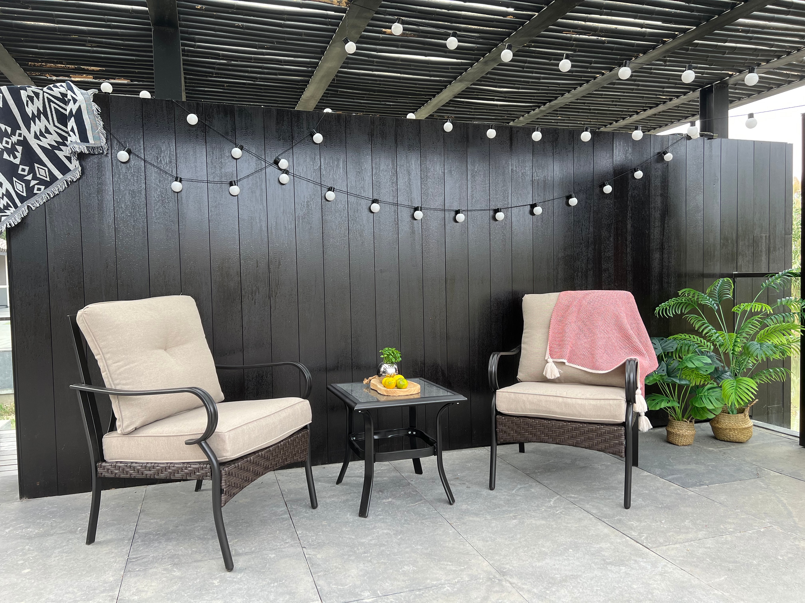 Moda Furnishings 2020-ST-SC Bana 3 -Piece Patio Conversation Set with Tan Cushions