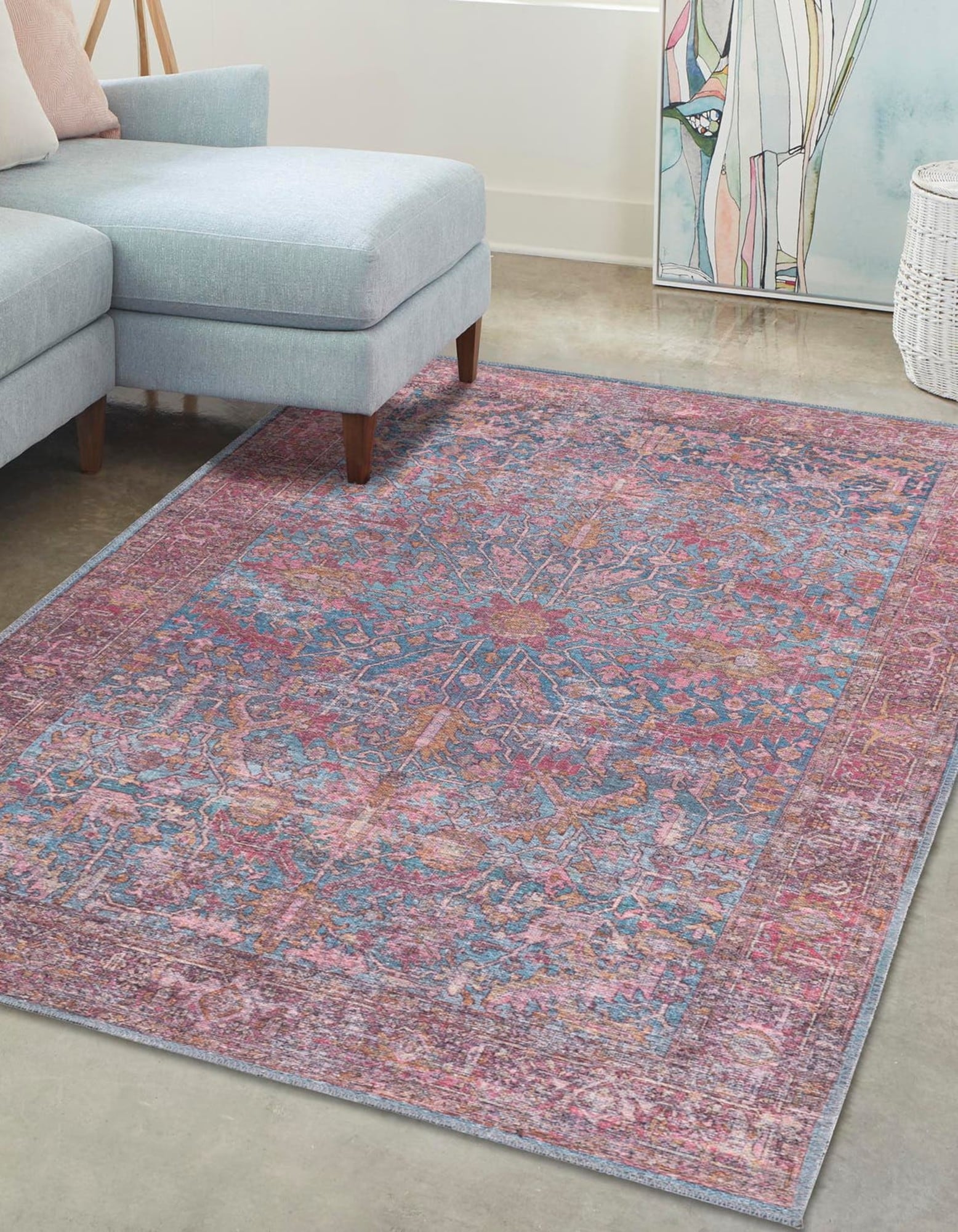 Unique Loom Mangata Wasahable 2x3 Antique Blue Blue Floral Accent Rug