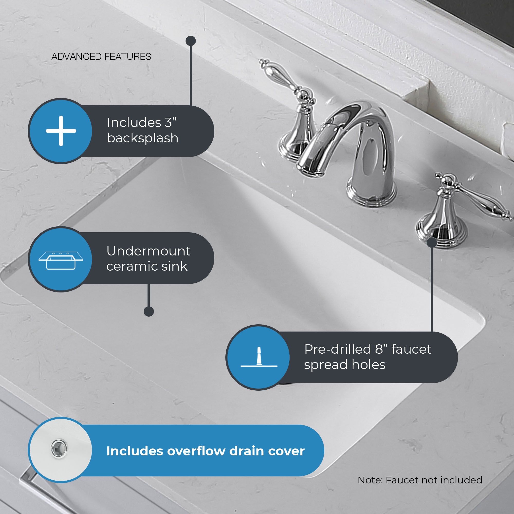 Tahoe 72'' Dove Gray Double Sink Bathroom Vanity with Chrome Hardware