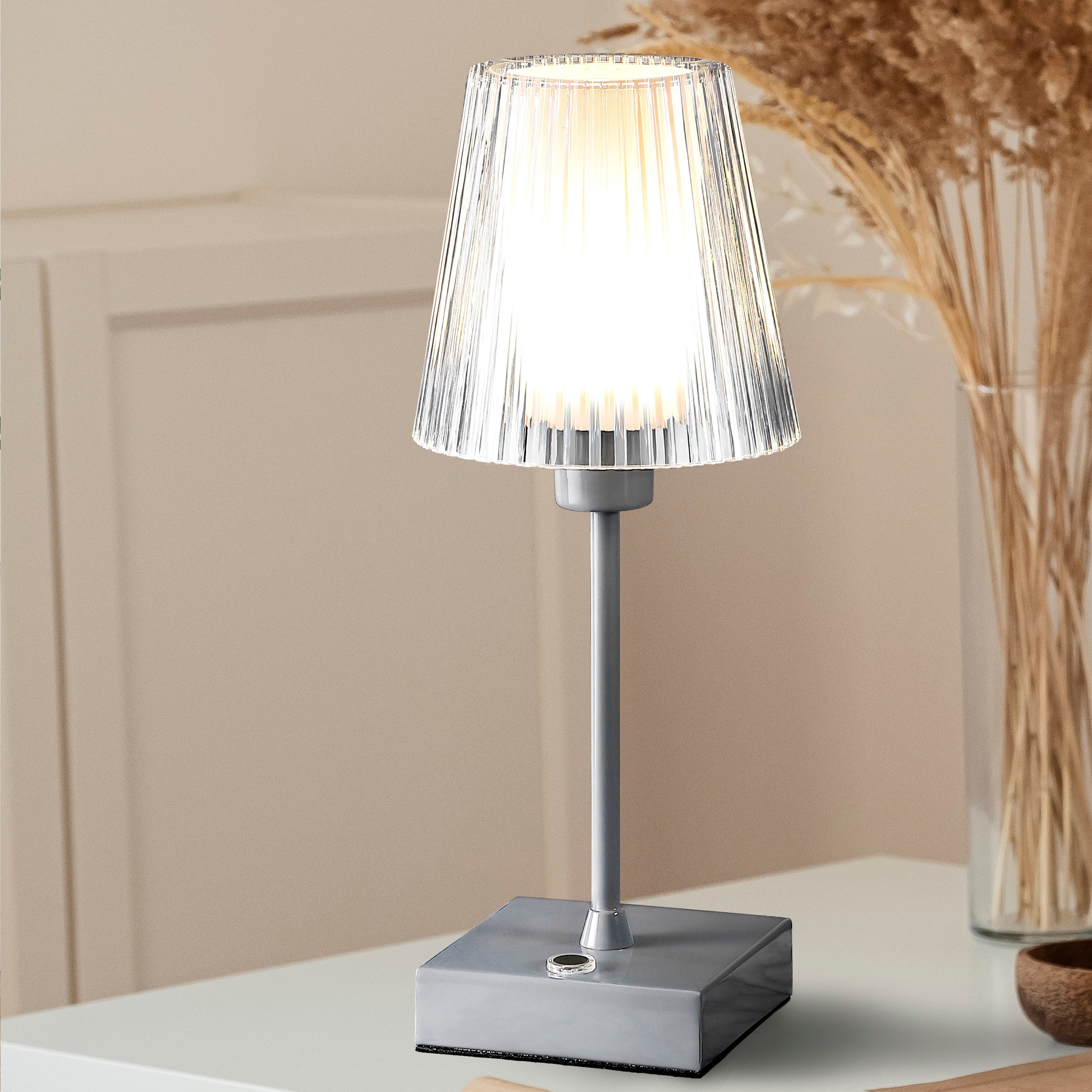 JONATHAN  Y JYL7225D Oscar Modern Industrial Iron/Acrylic Rechargeable/Cordless 12.5-in Gray LED On/Off switch Integrated Table Lamp with Acrylic Shade
