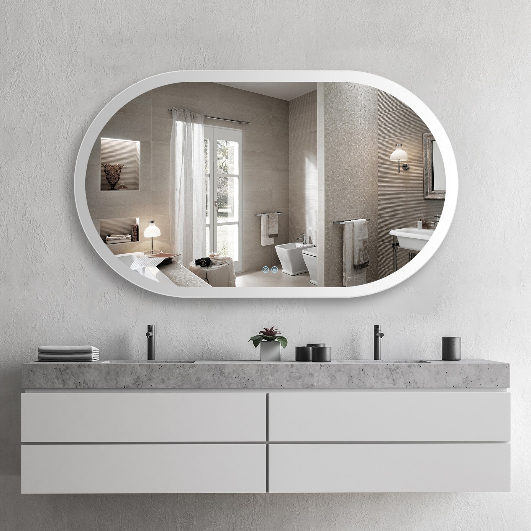 KINWELL Vanity Mirror 40-in x 32-in Dimmable LED Lighted Glass Fog Free  Frameless Bathroom Vanity Mirror in the Bathroom Mirrors department at