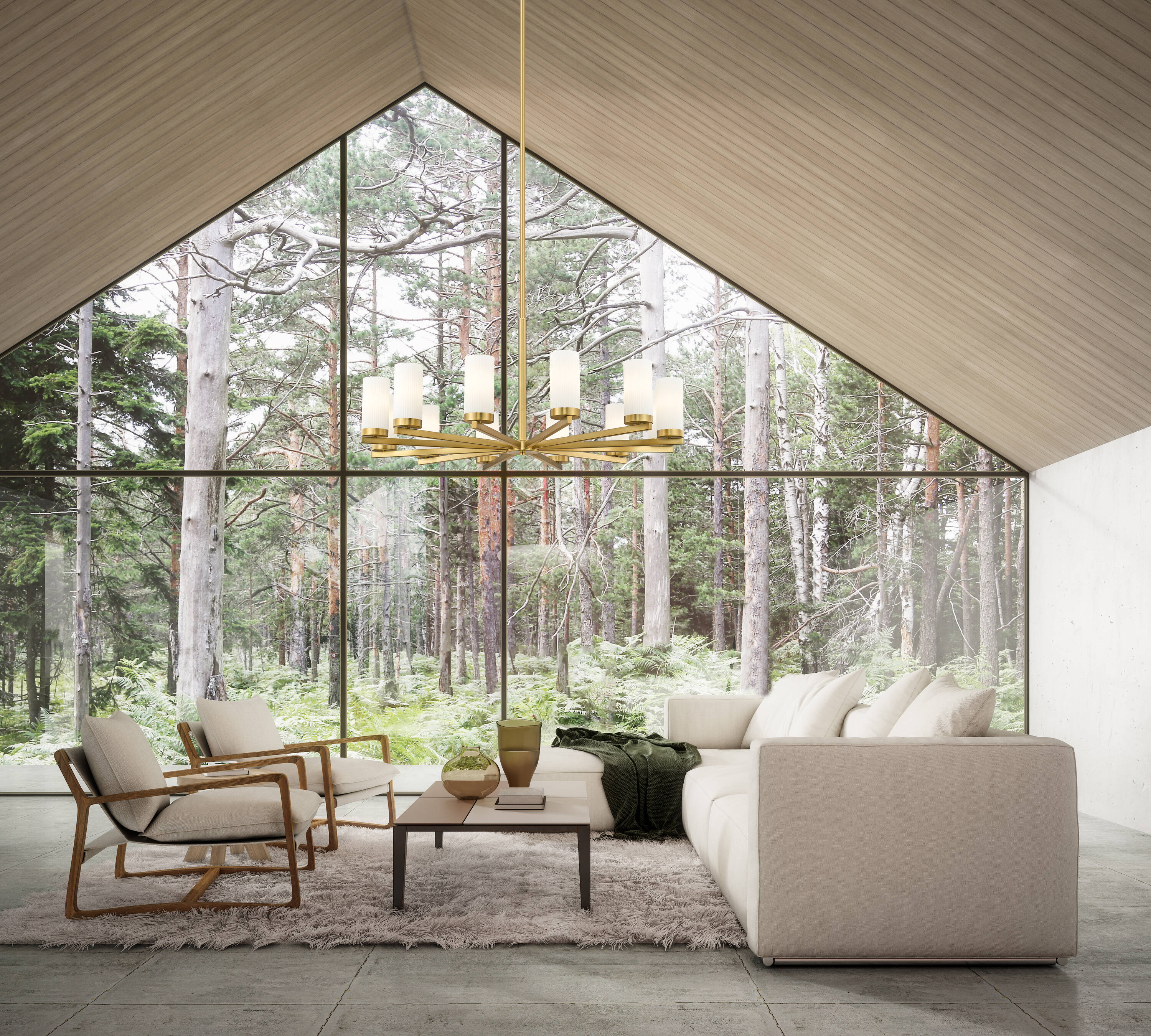 Modern Gold 12-Light Chandelier with Frosted Glass Shades