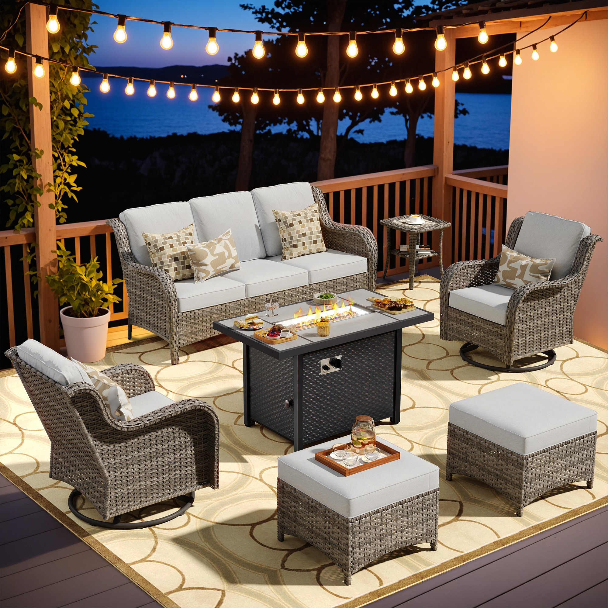 XIZZI GXCTRC4174-IFPB Vesta 7 -Piece Rattan Patio Sofa Conversation Set with Light Gray Cushions