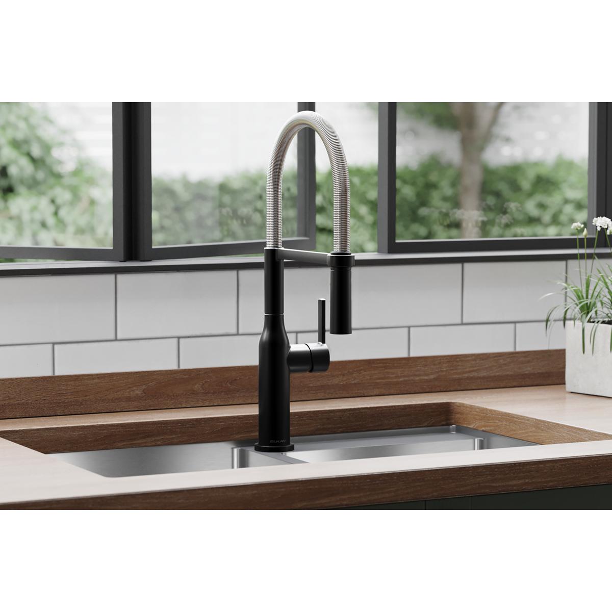Elkay LKAV1061MBCR Avado Matte Black and Chrome Single Handle Deck-mount Pre-rinse Kitchen Faucet with Sprayer