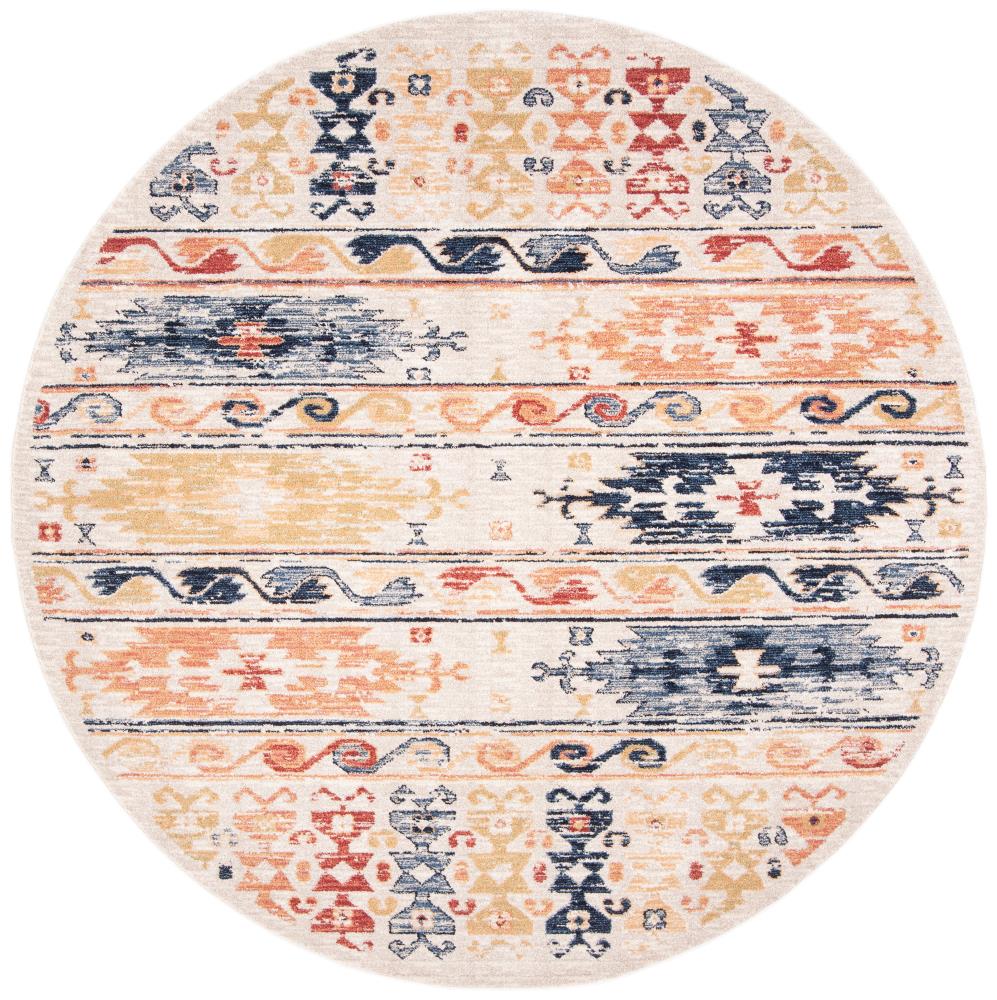 Safavieh CHL421A-7R Charleston Qashqai 7 x 7 (ft) Loomed Polypropylene Ivory/Rust Round Indoor Distressed/Overdyed Southwestern Area rug