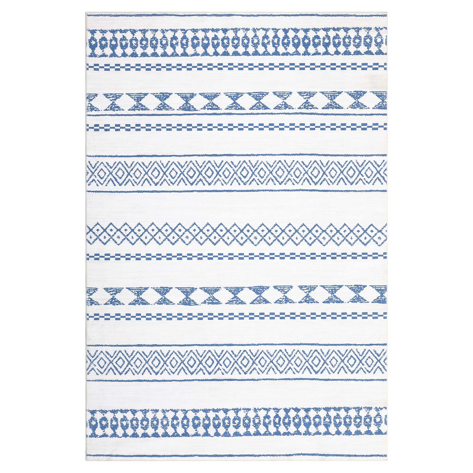 Qeetex LSN-PHO-0YV9F20P 10 x 13 ft Polyester Pearl Velvet Blue Rectangular Hallway Bathroom Entryway Kitchen Office Foldable Geometric Rhombus Printed Modern Washable Area Rug