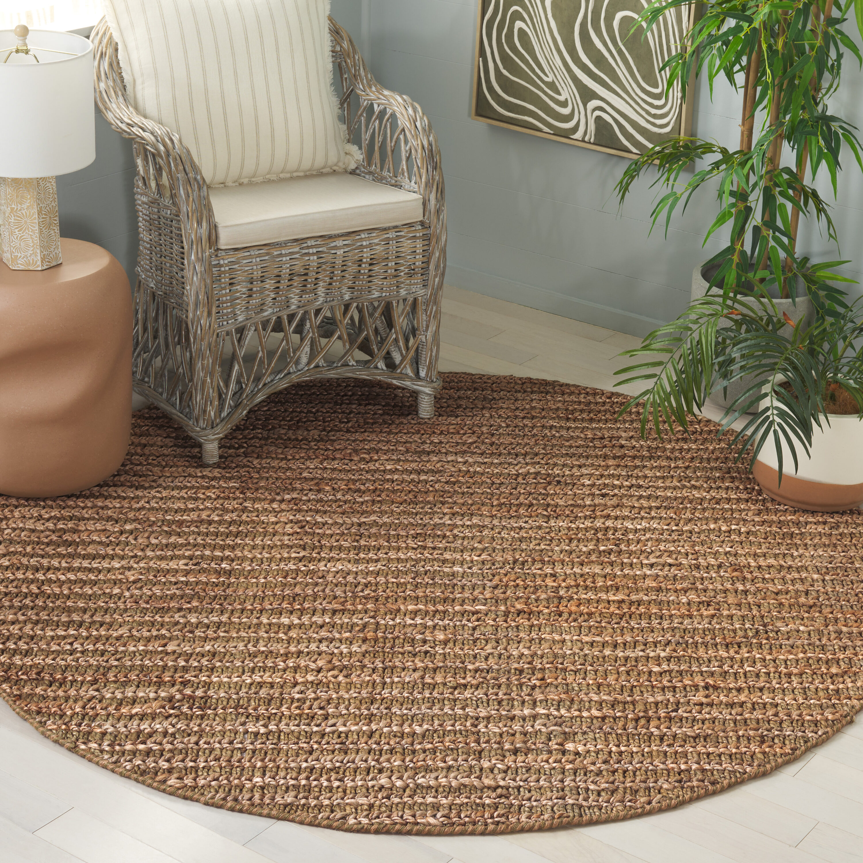  Natural Fiber Couture 102 Green/Natural Solid / Tonal 6ft x 6ft Round Rug
