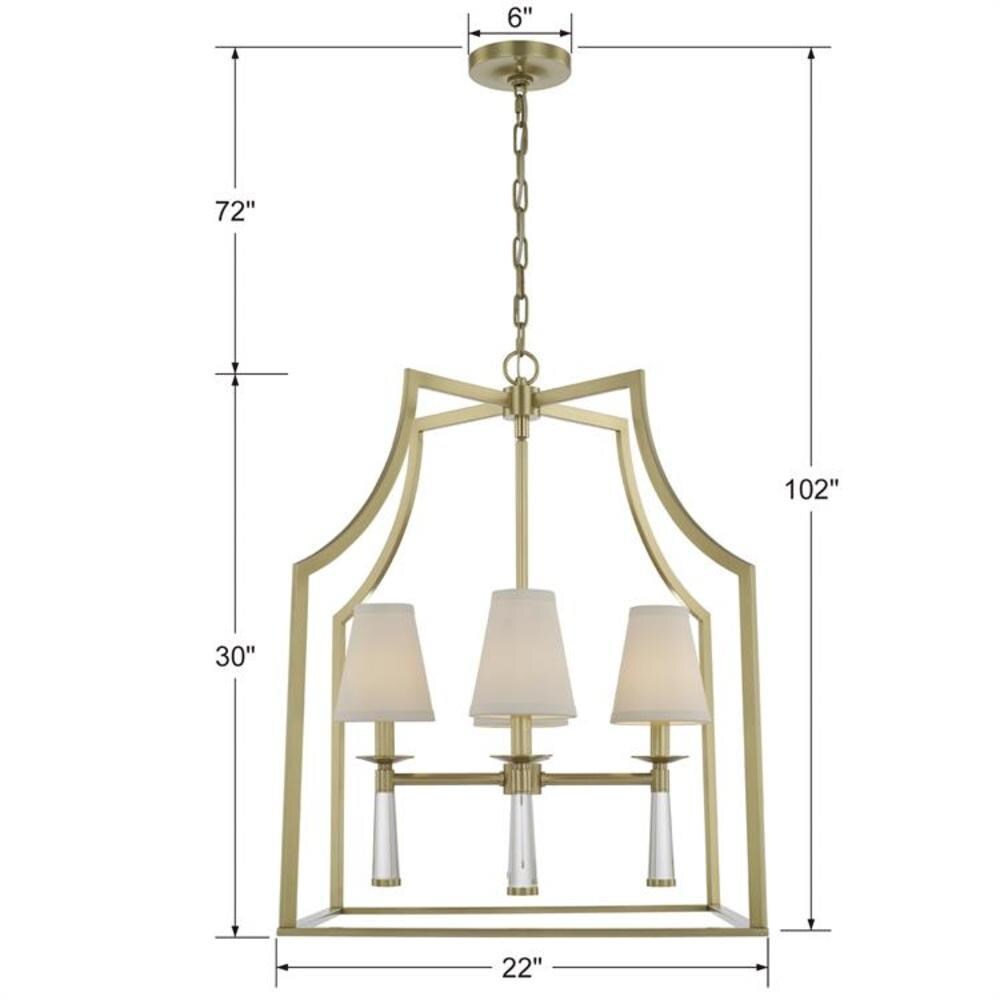 Mini Baxter Aged Brass 4-Light Chandelier with White Silk Shade