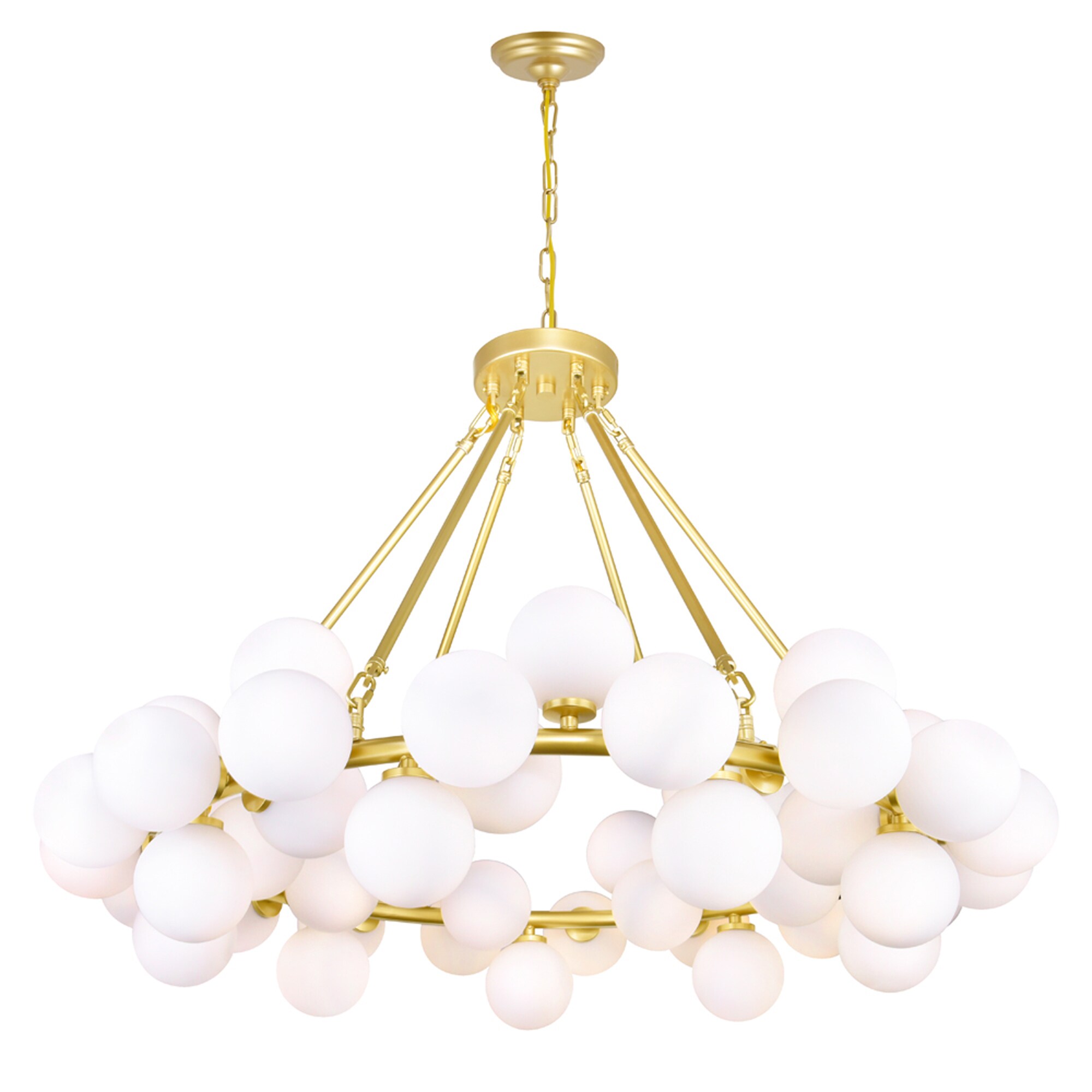 Arya Satin Gold Oversized Crystal Chandelier with Frosted Glass Spheres