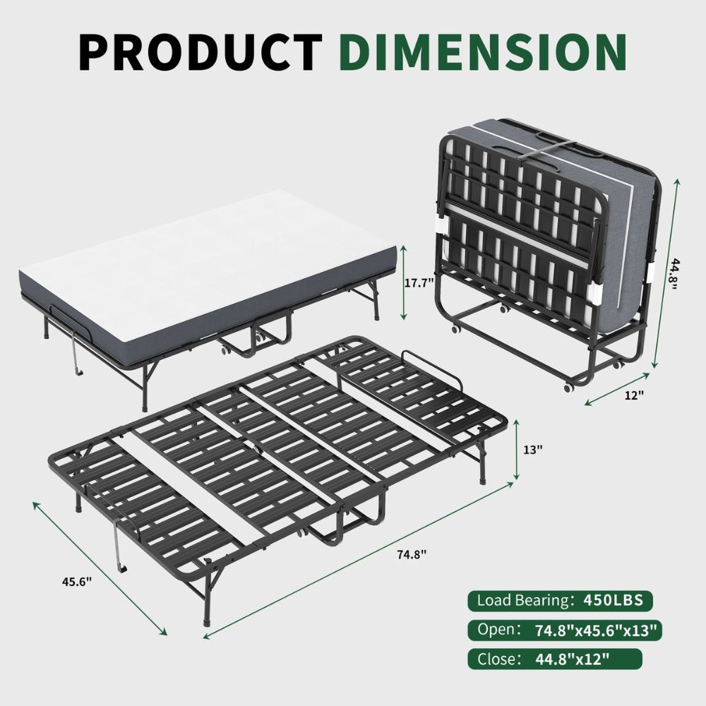 Blisstyle Twin Black Metal Folding Bed