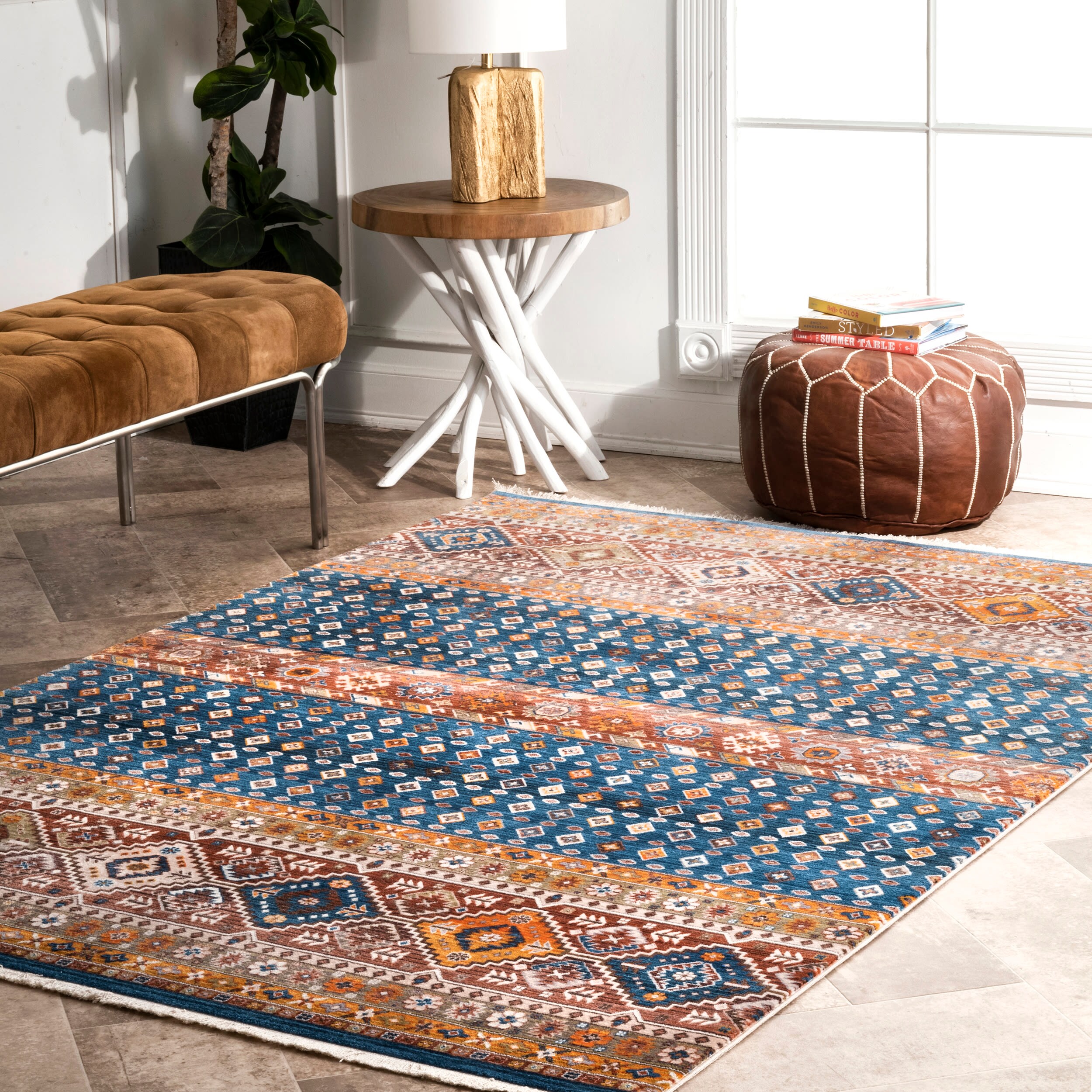 nuLOOM KHMC37A-5079 5 X 8 (ft) Blue Indoor Stripe Spot Clean Only Area Rug