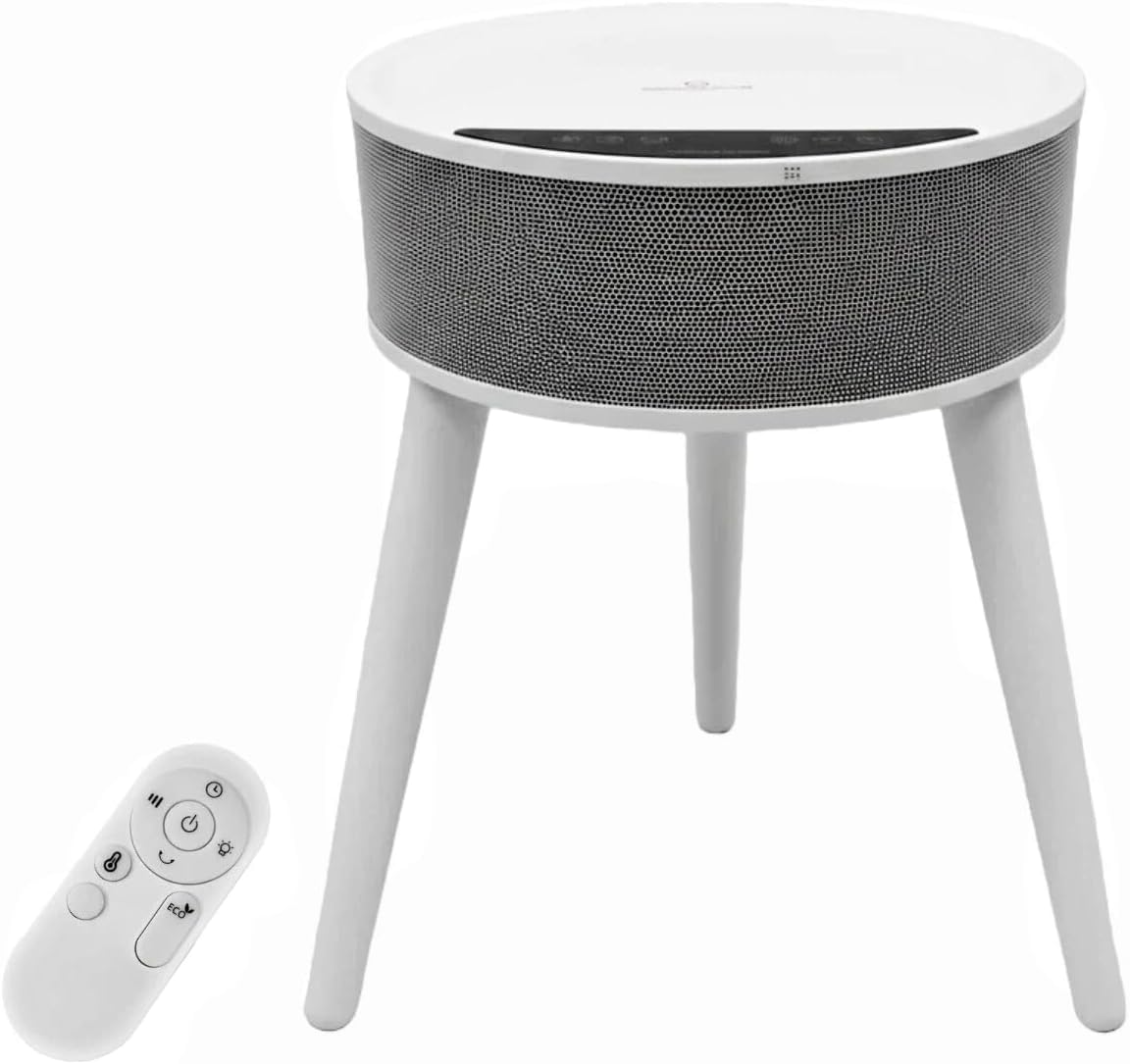 OOU Electric Space Heater with PTC Ceramic Heating Adjustable Thermostat ECO Mode 12 Hour Timer LED Side Table for Bedroom Office White