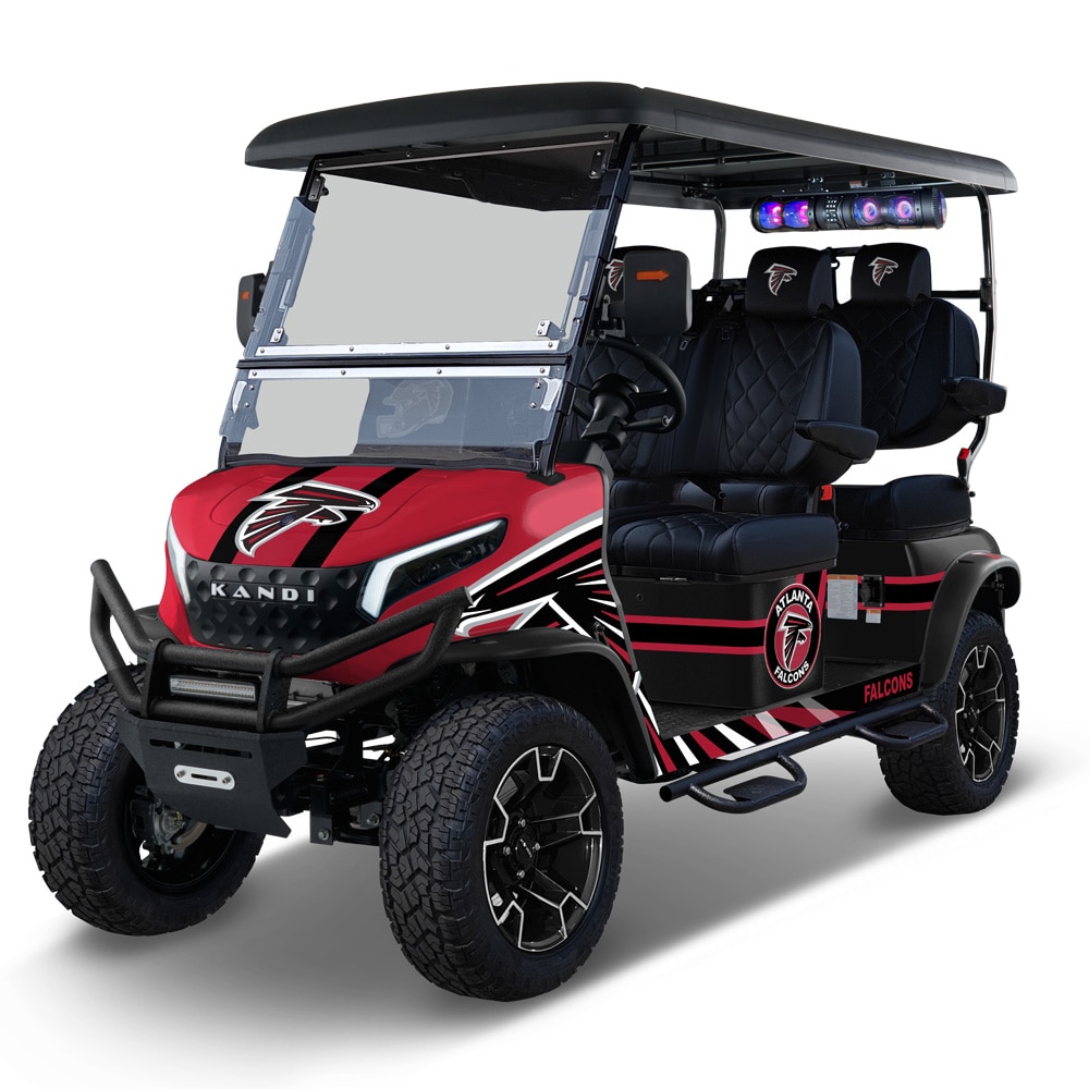 NFL Licensed 4 Seat Electric Golf Cart with Lithium Battery, Max Speed 15 MPH - Atlanta Falcons in Red | - KANDI NFL4PROF-L-ATL