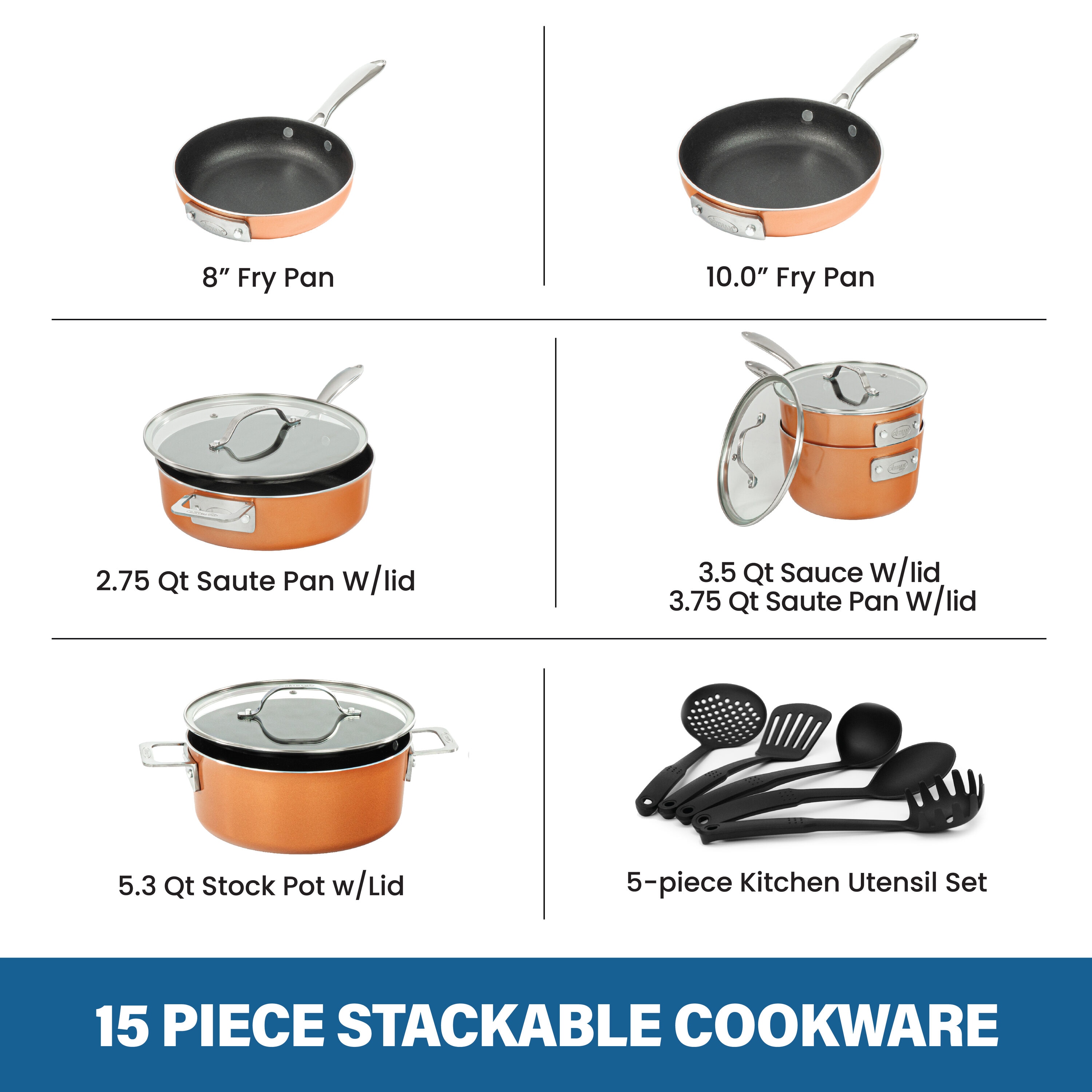 Granitestone Blue 15 Piece Stackmaster Nonstick Cookware Set With Glass  Lids : Target
