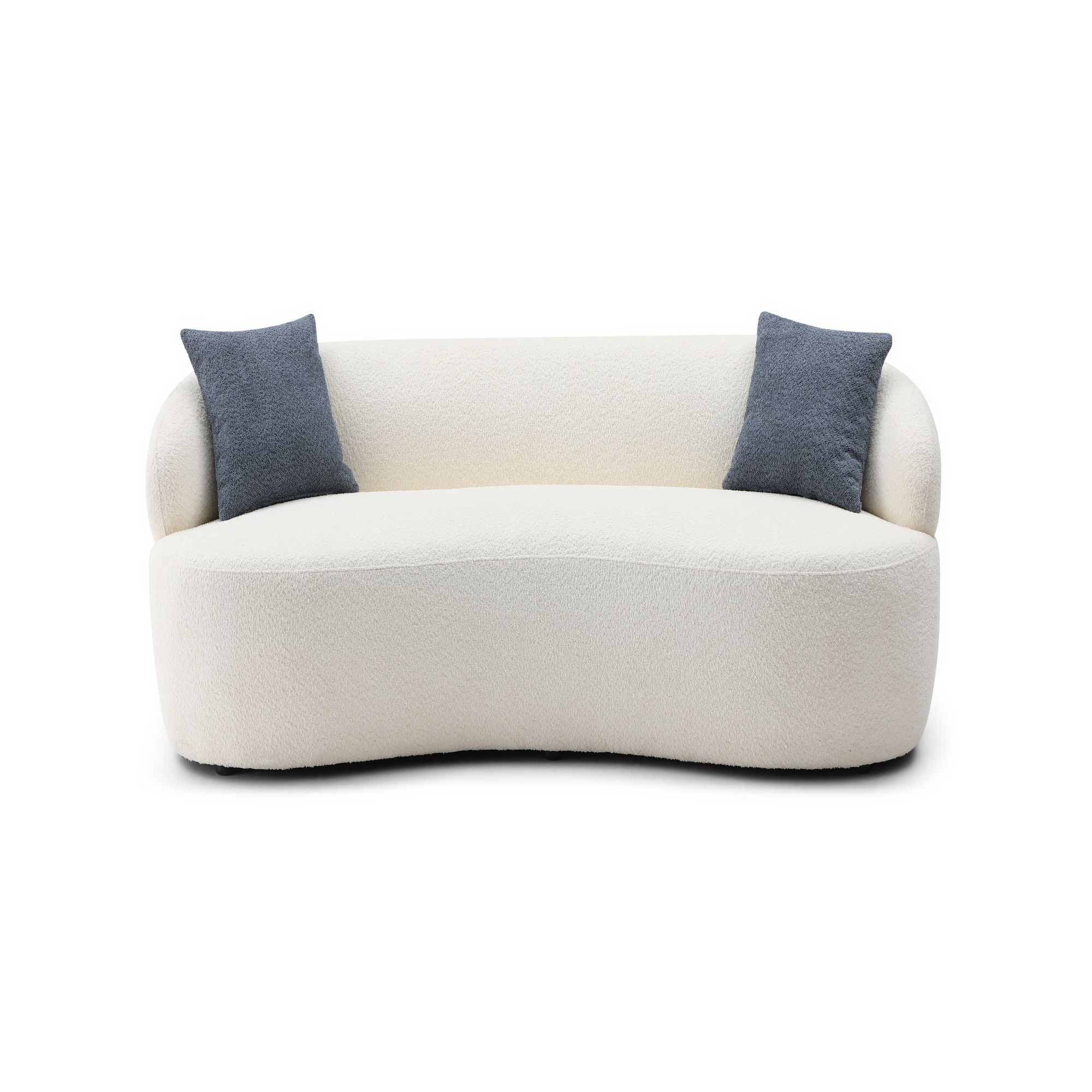 Curved 86.6-in W Midcentury Beige Wool 3-seater Sofa
