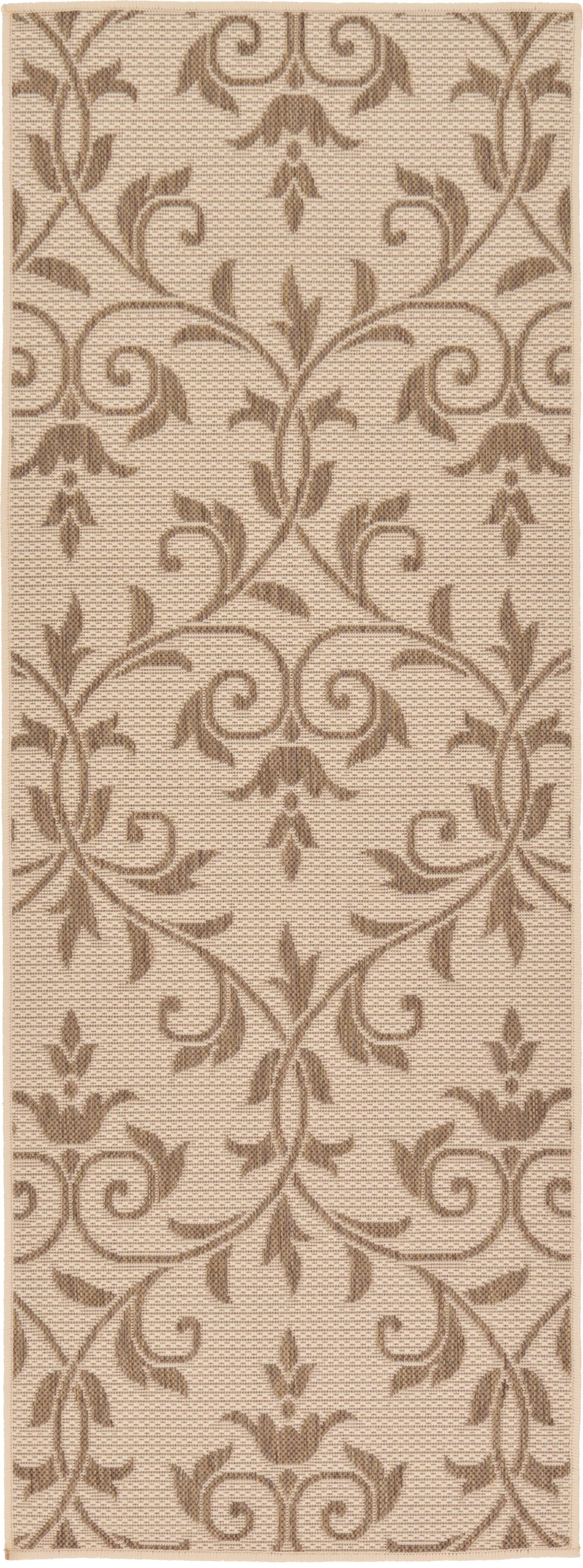 Unique Loom 3126661 Victorian Outdoor 2 x 6 (ft) Loomed Polypropylene Beige Rectangular Indoor/Outdoor Damask French Country Runner rug
