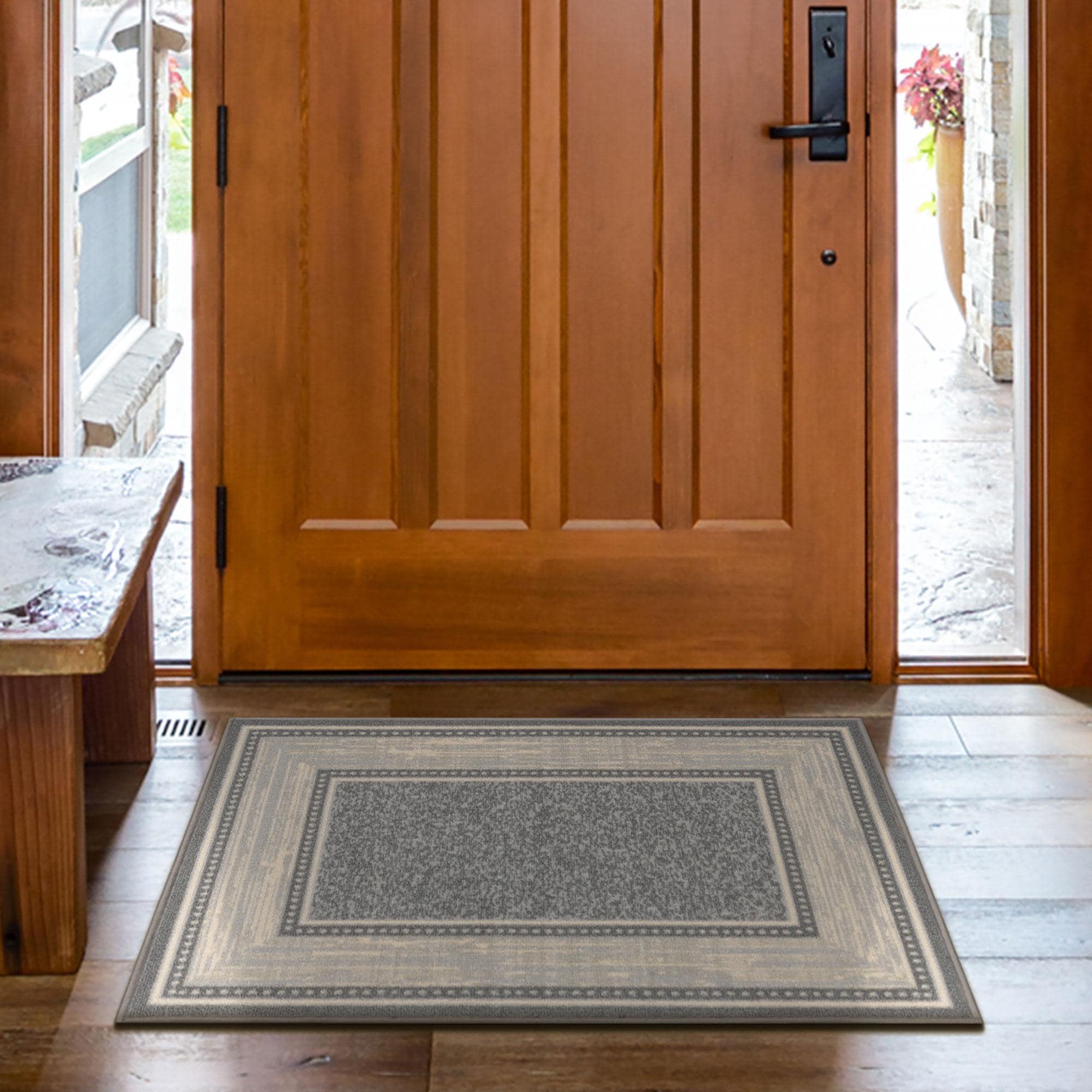 Ottomanson Non-Slip Entryway Rug 2 X 3 (ft) Light Gray Indoor Border  Machine Washable Area Rug in the Rugs department at Lowes.com
