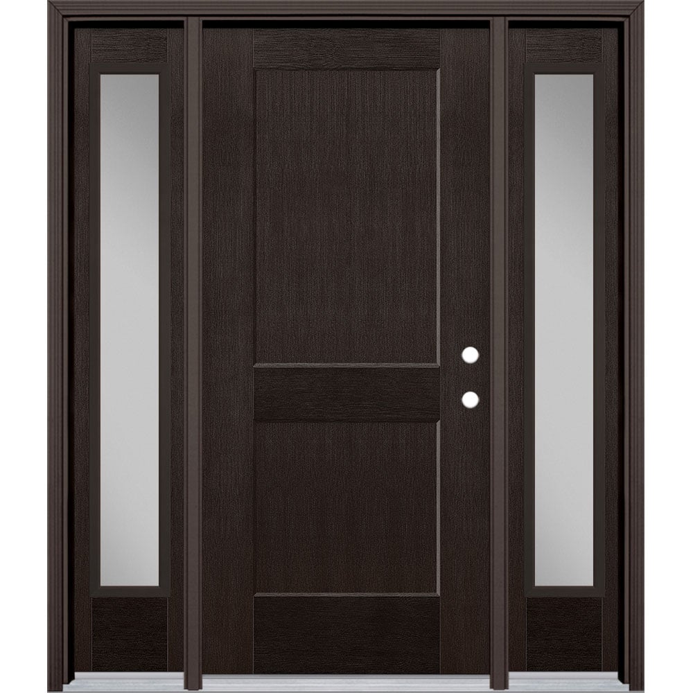Masonite 5204084 64-in x 80-in x 4-9/16-in Fiberglass No glass Left-hand inswing Walnut Stained Prehung Front Door with Sidelights with Brickmould Insulating core