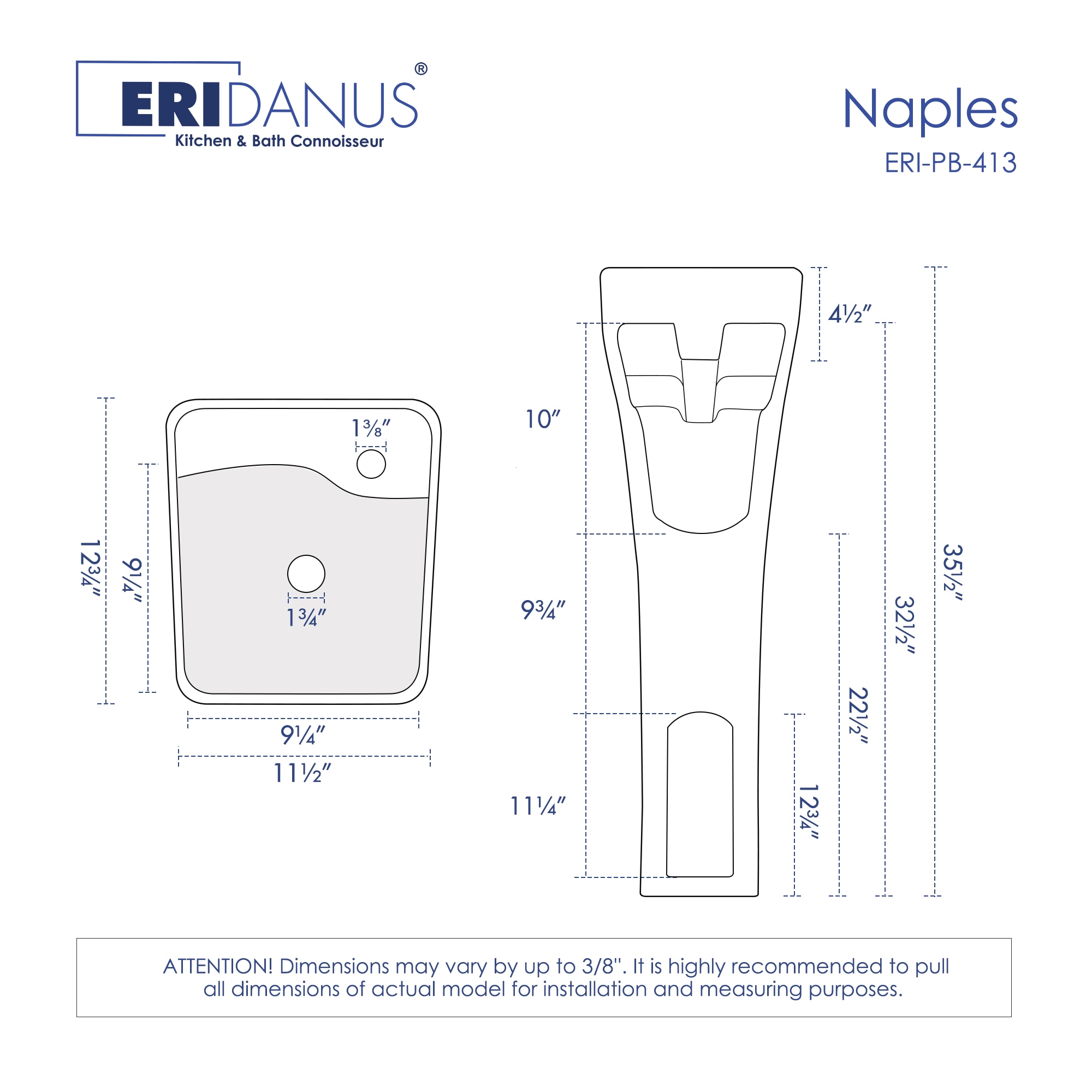 Eridanus ERI-PB-413-A Complete-Pedestal-Lavatories - View #3