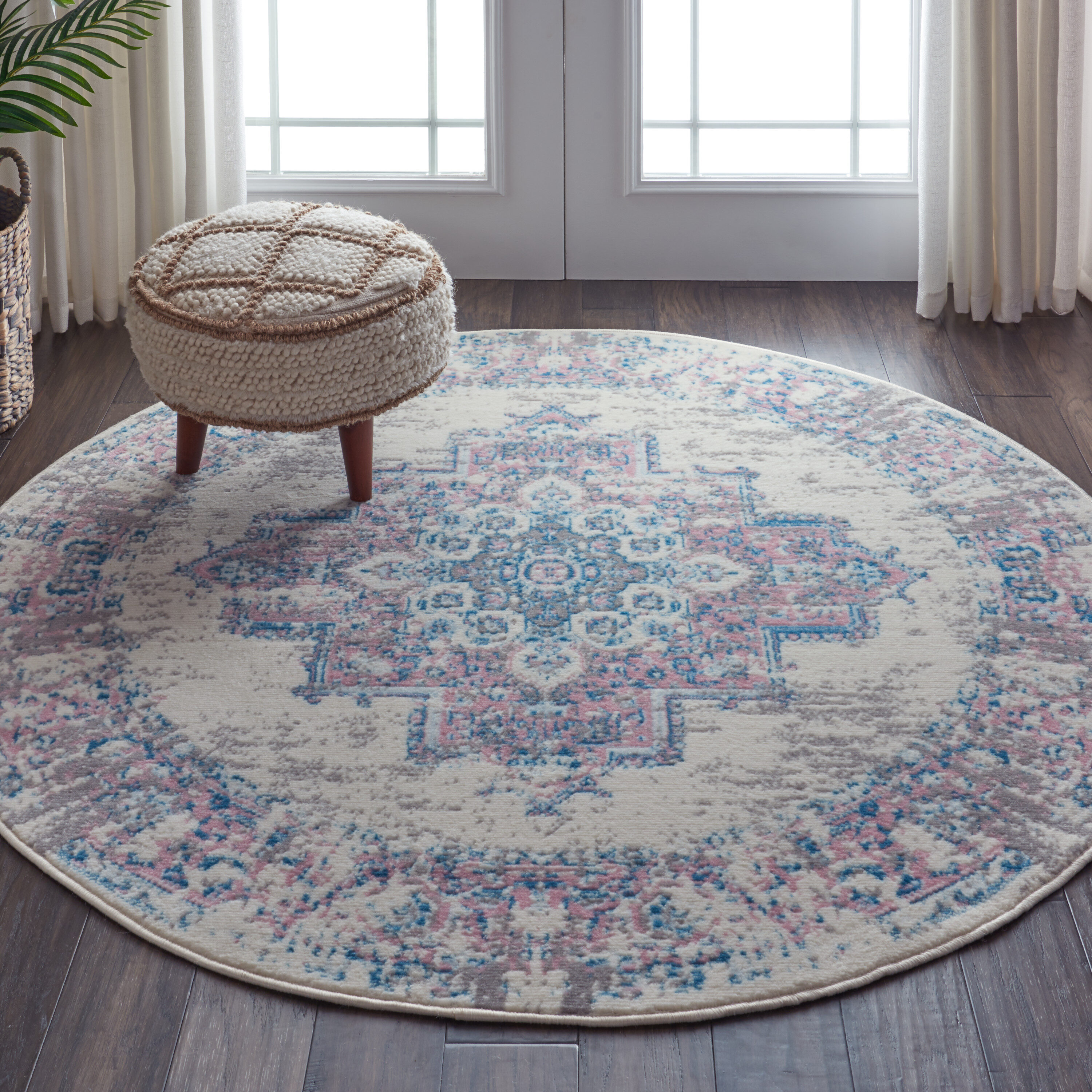Nourison 99446481641 Grafix 5 x 5 (ft) Loomed Polypropylene Pink Round Indoor Medallion French Country Area rug