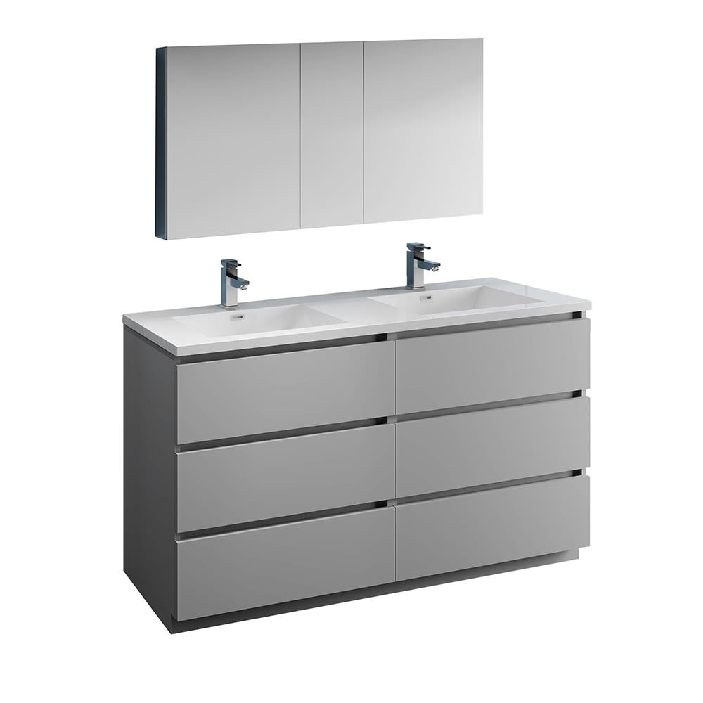 Fresca FVN93-3030GR-D Lazzaro 60-in Gray Double sink Bathroom Vanity with White Acrylic Top