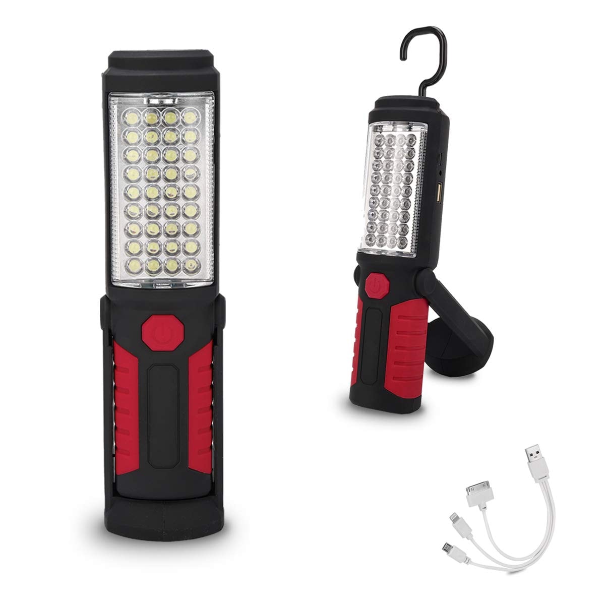 Justincity  Portable LED Work Light Magnetic Flashlight Hanging Hook Waterproof for Car Repair Emergency Camping Fishing Household Use Red