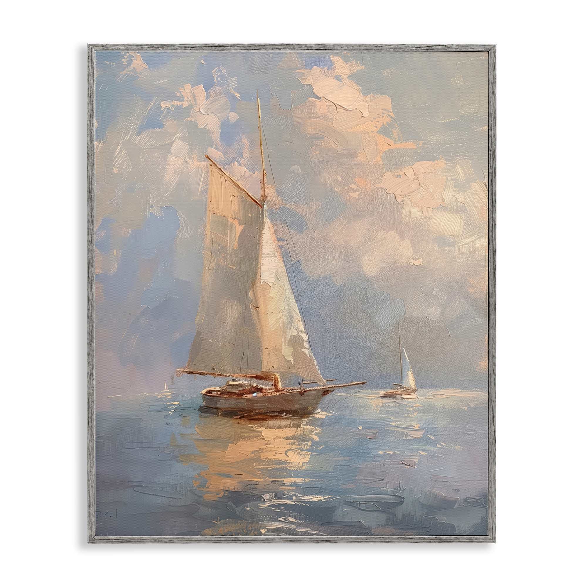 Stupell Industries BT-703-GFF-24X30 Maritime Ship on Cloudy Sea Gray Framed Giclee Art By Arlington Prints 24 x 30